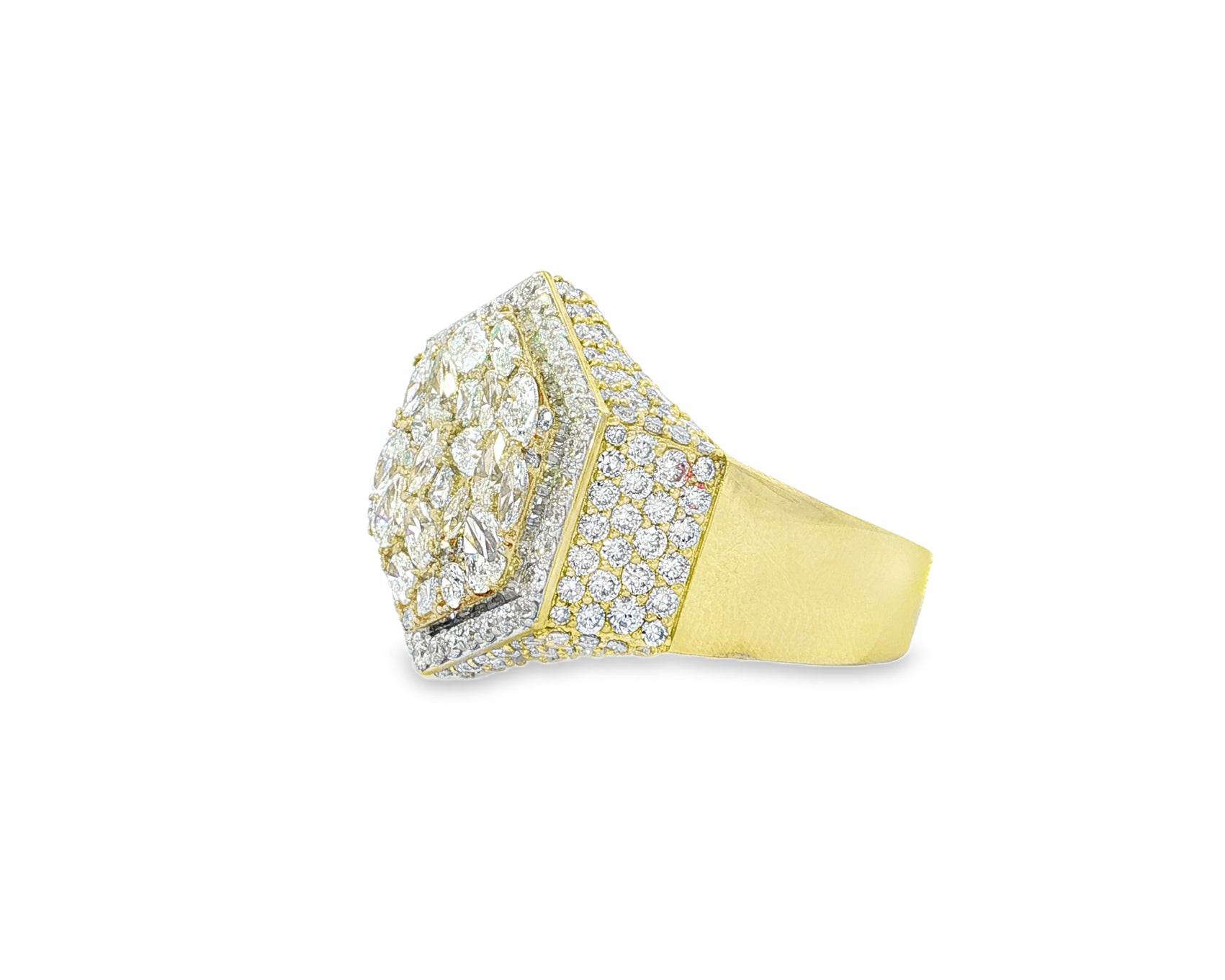 10k Gold Diamond Men's Hexagon Cluster Ring with Pavé Halo 3.80ct