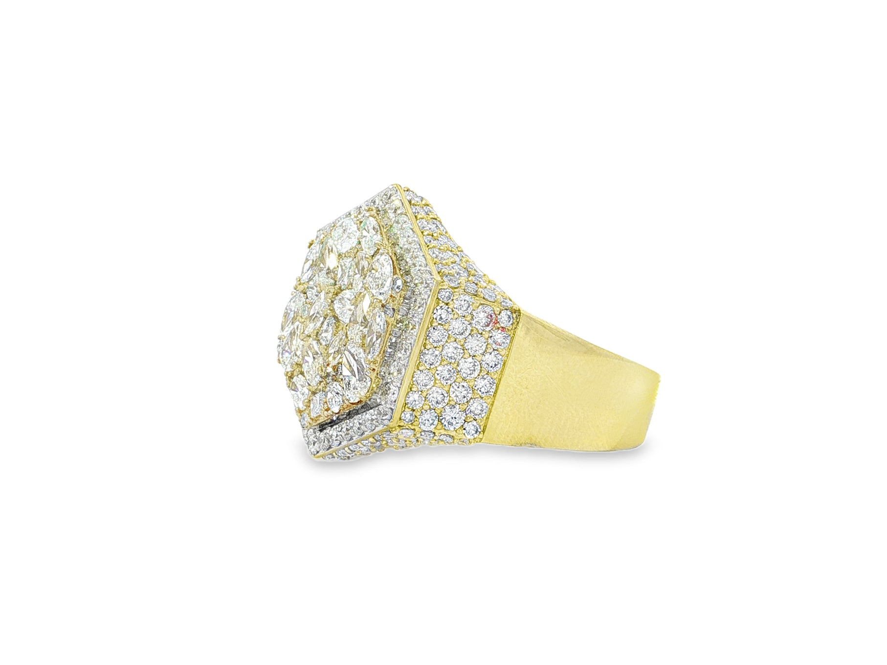 10k Gold Diamond Men's Hexagon Cluster Ring with Pavé Halo 3.80ct
