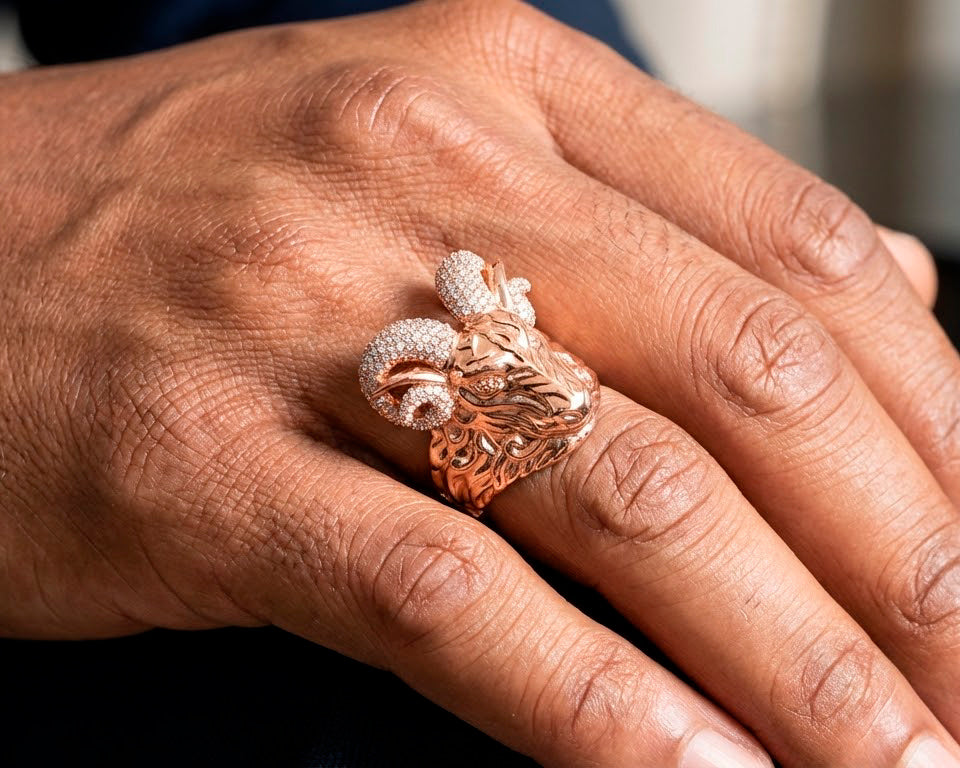 10k Gold Diamond Ram Head Ring with Pavé Accents 2.66ct