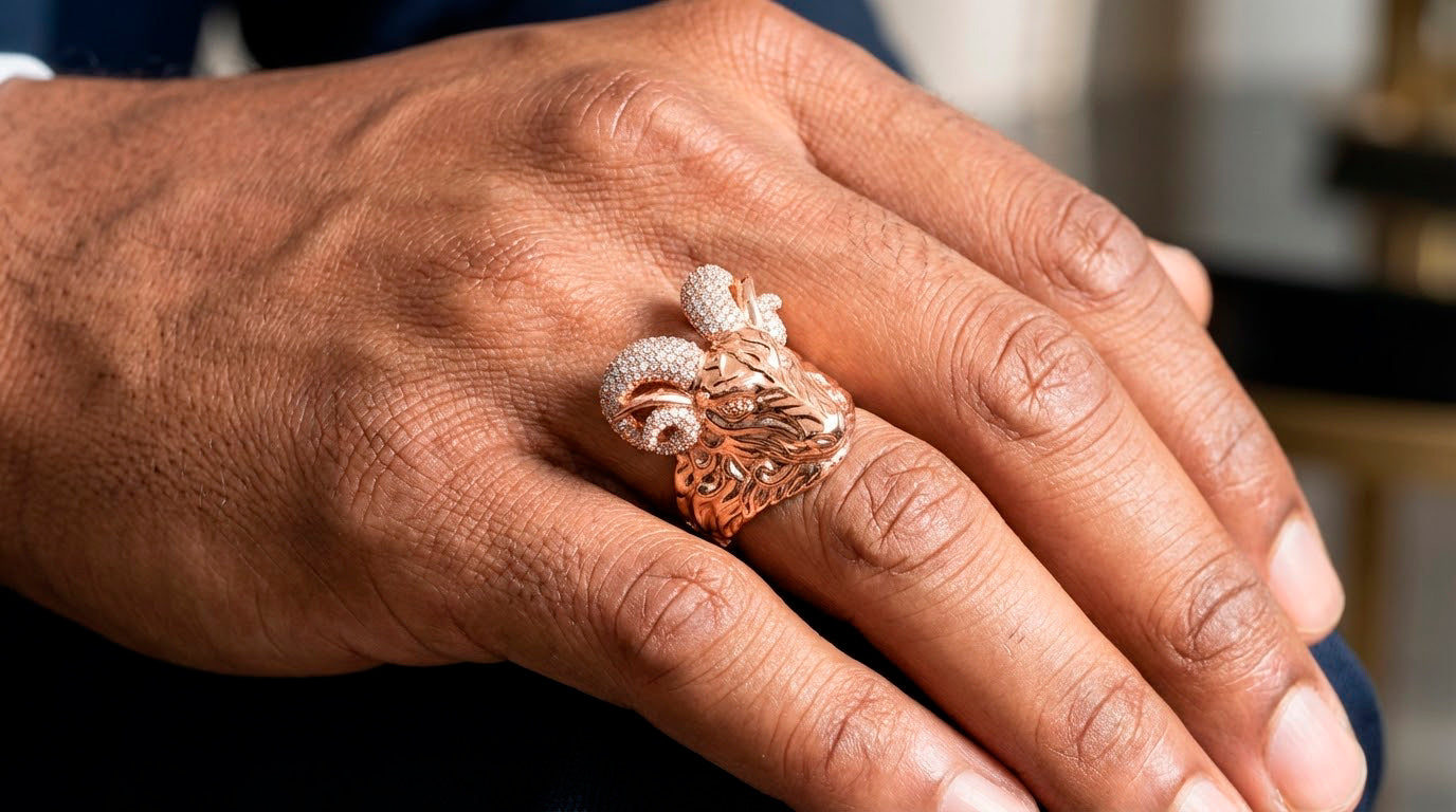 10k Gold Diamond Ram Head Ring with Pavé Accents 2.66ct