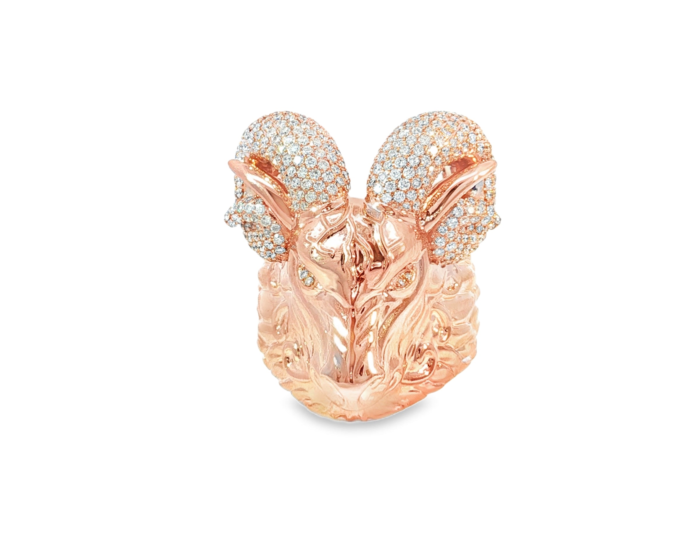 10k Gold Diamond Ram Head Ring with Pavé Accents 2.66ct