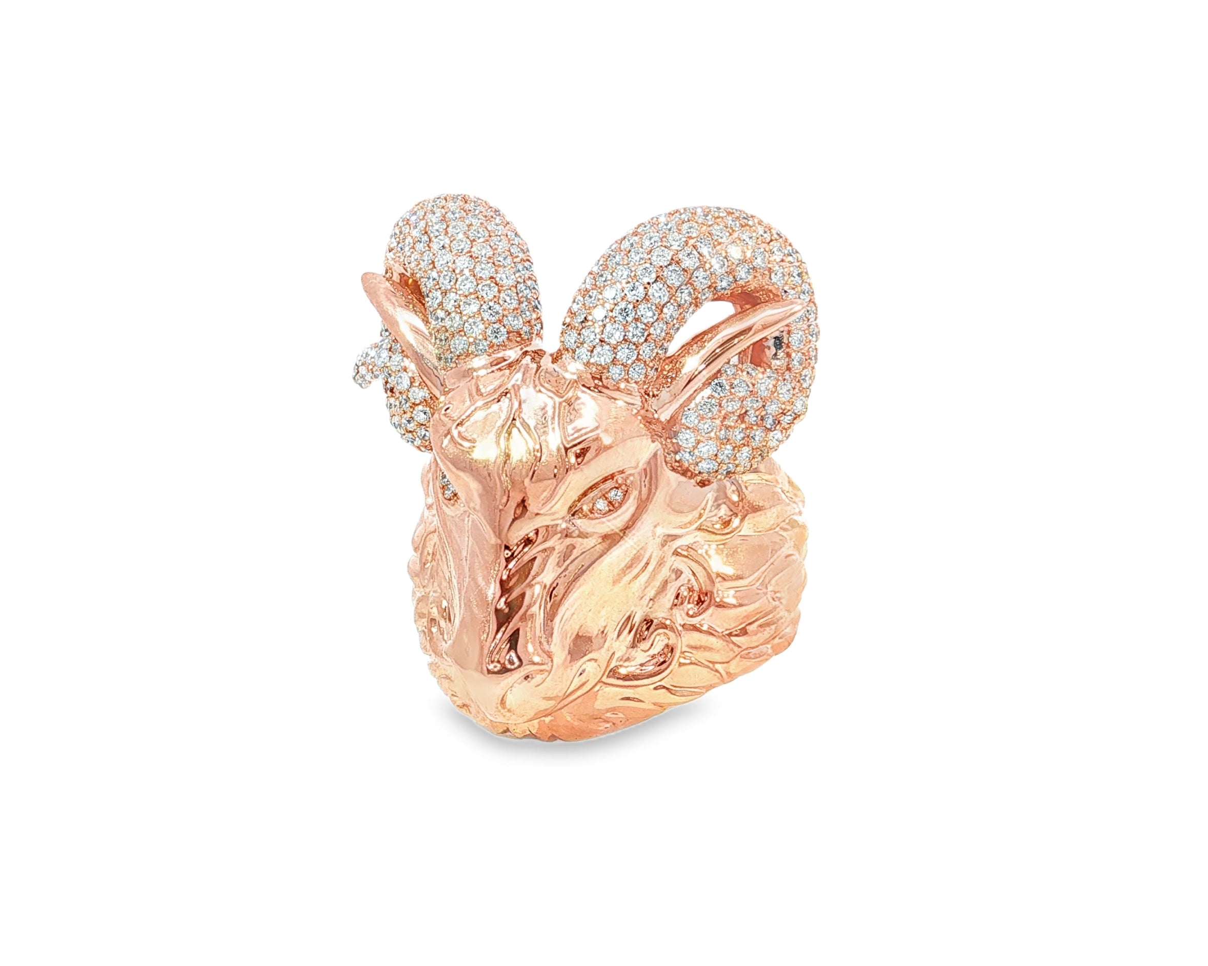 10k Gold Diamond Ram Head Ring with Pavé Accents 2.66ct