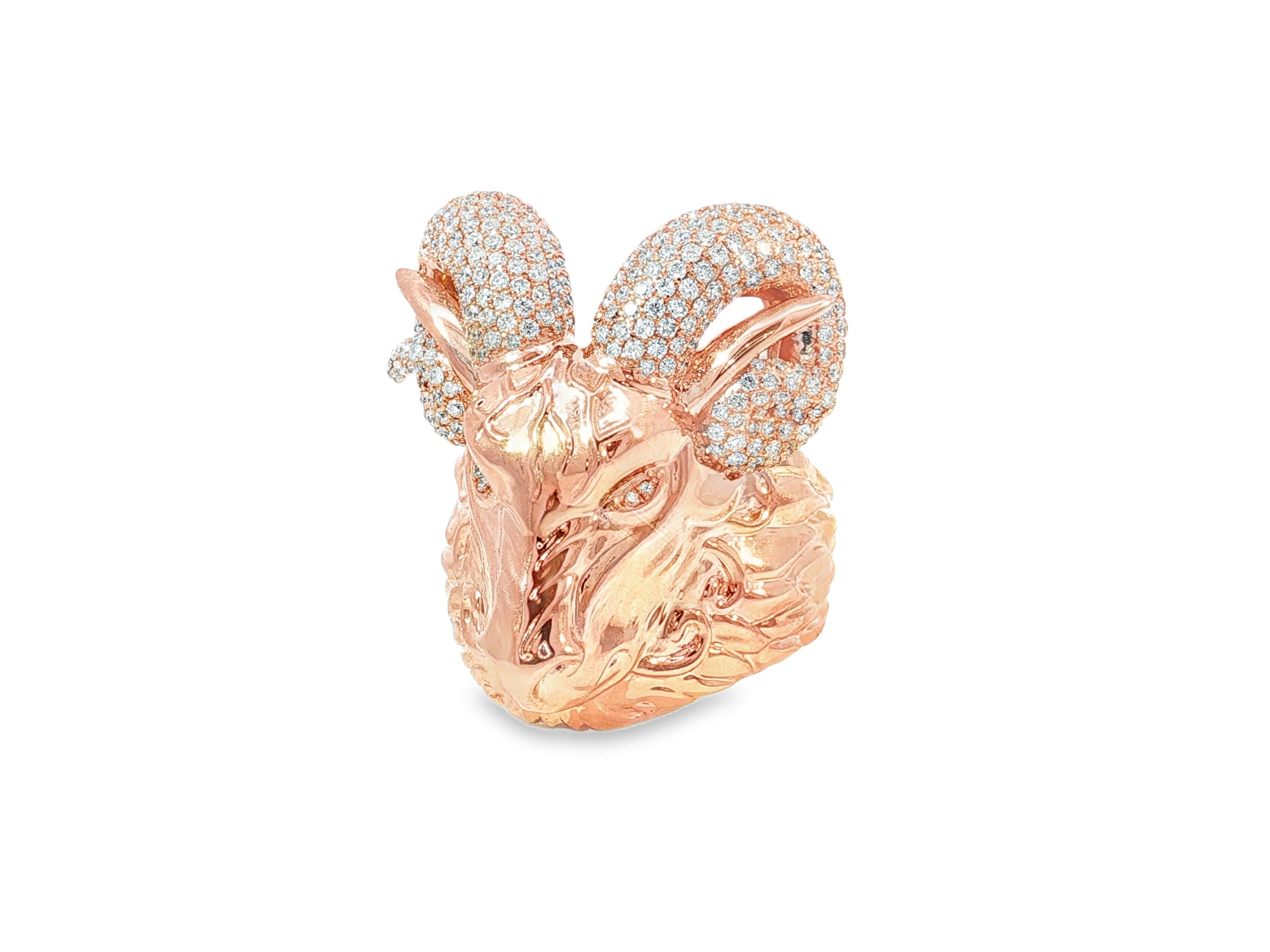 10k Gold Diamond Ram Head Ring with Pavé Accents 2.66ct