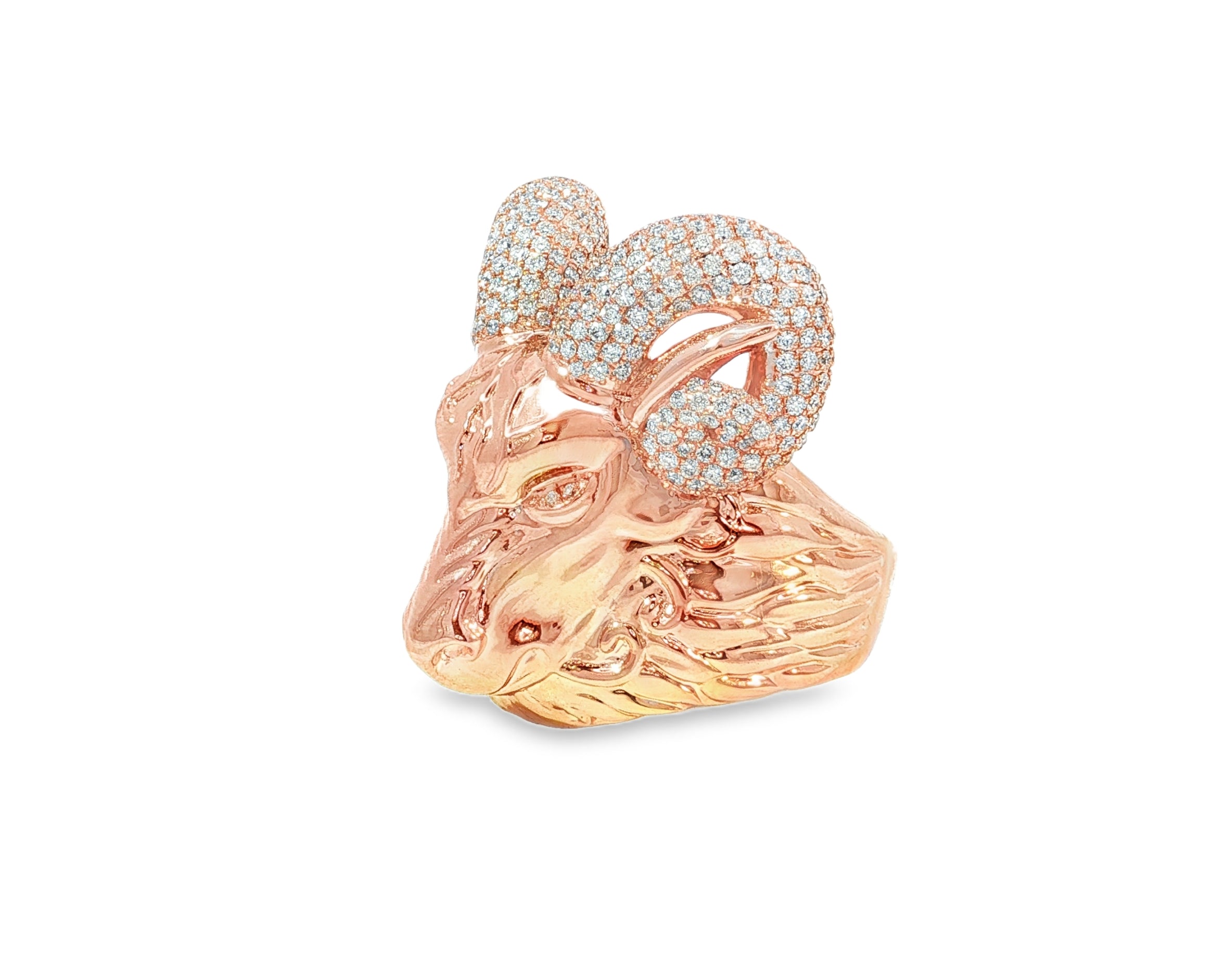 10k Gold Diamond Ram Head Ring with Pavé Accents 2.66ct
