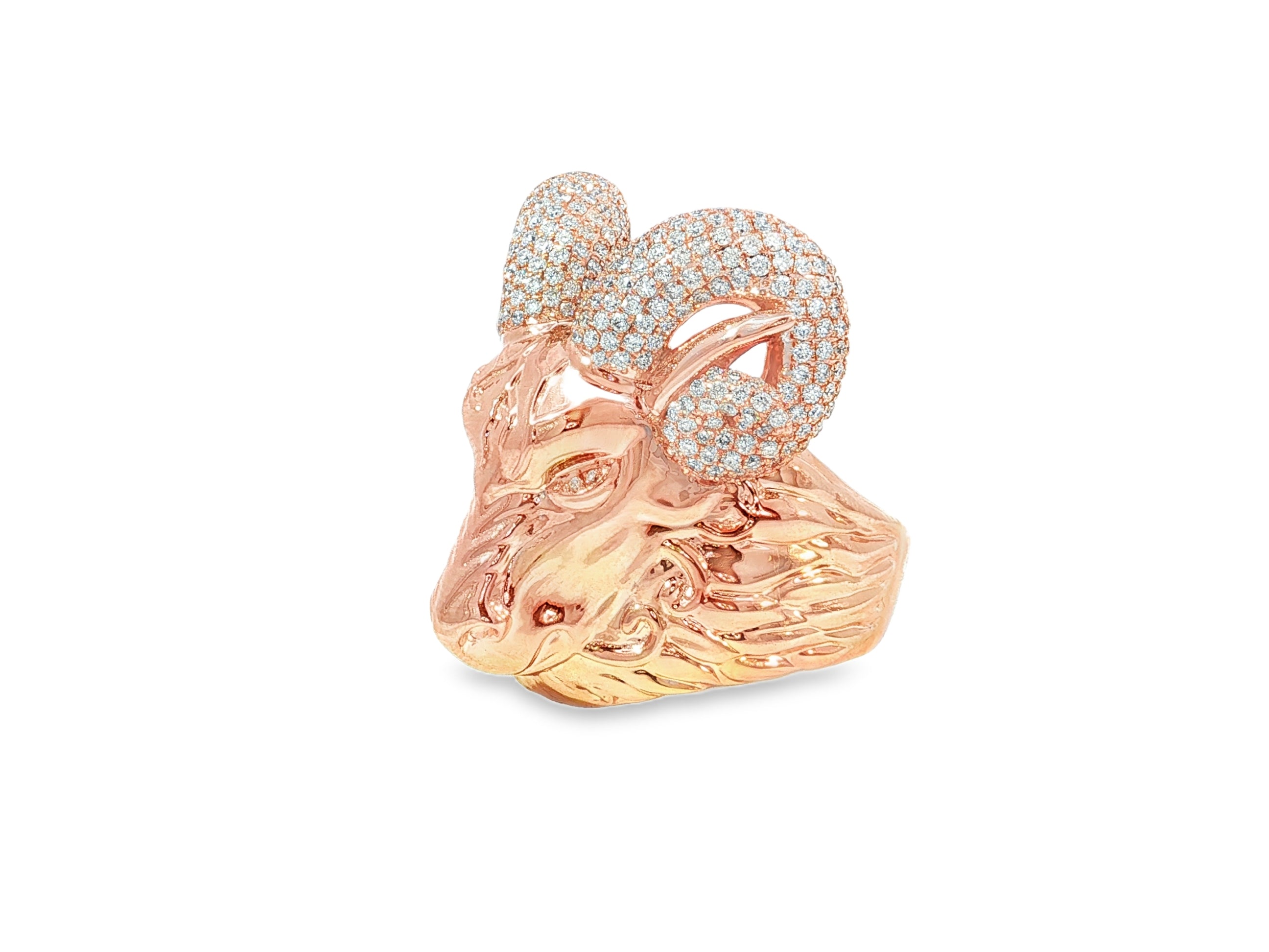 10k Gold Diamond Ram Head Ring with Pavé Accents 2.66ct