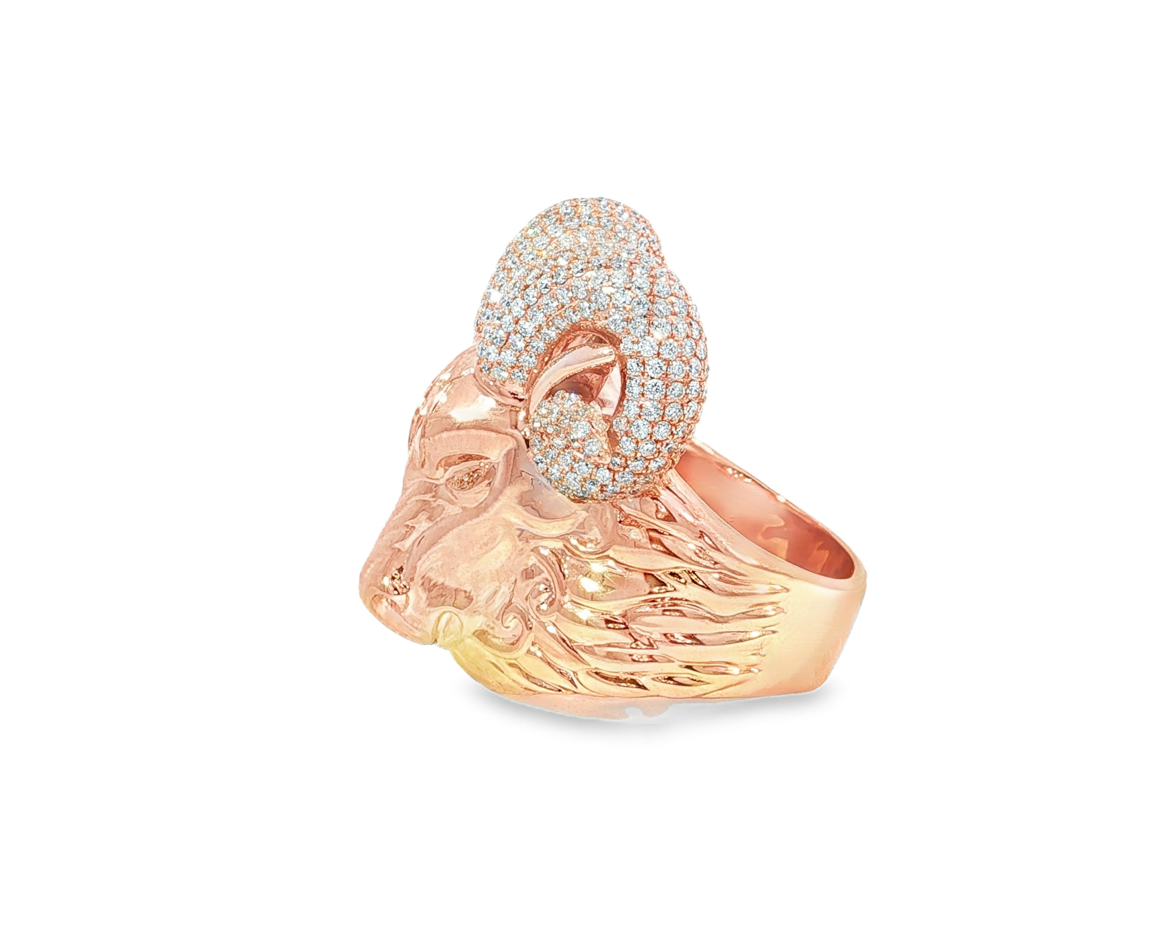 10k Gold Diamond Ram Head Ring with Pavé Accents 2.66ct