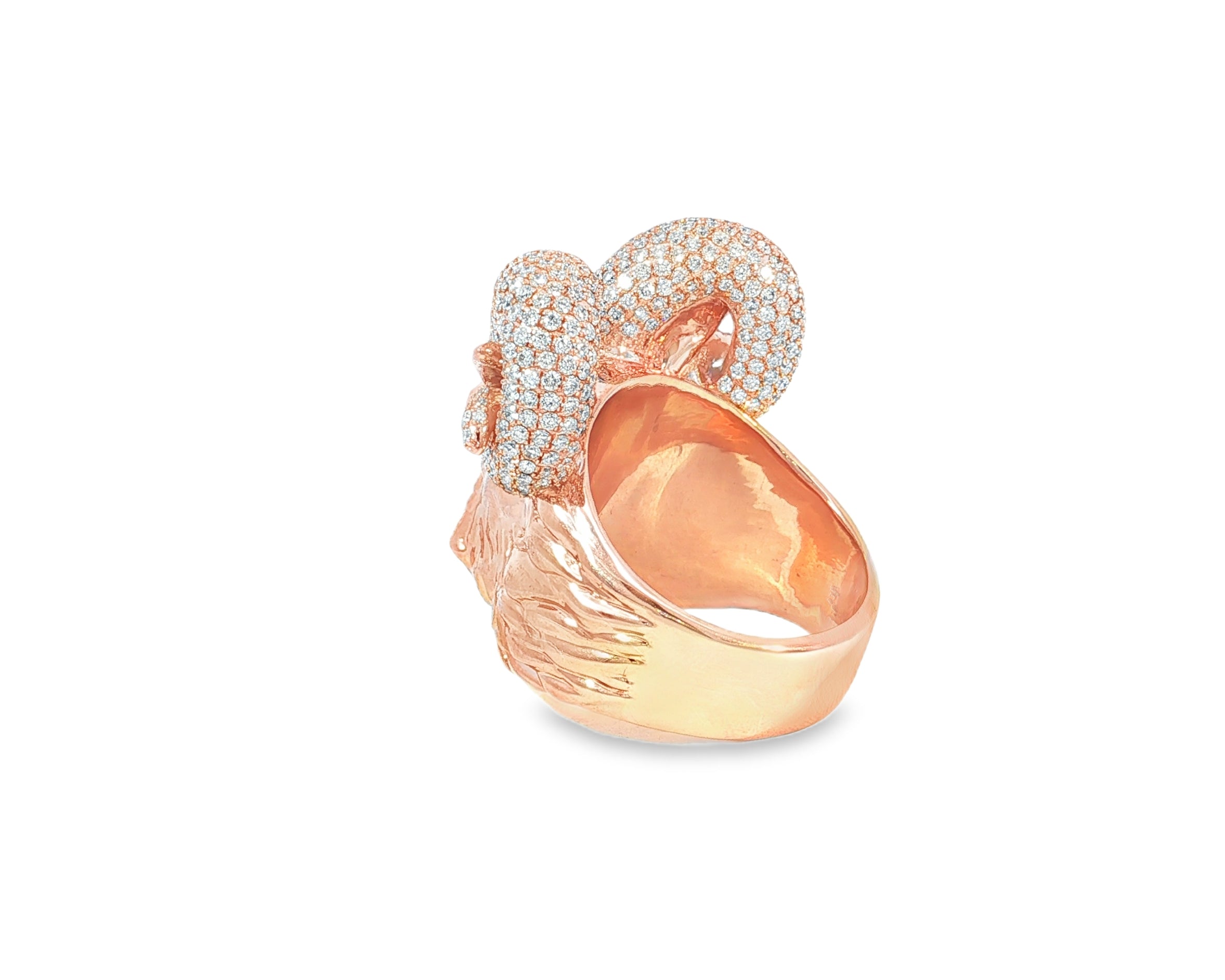 10k Gold Diamond Ram Head Ring with Pavé Accents 2.66ct