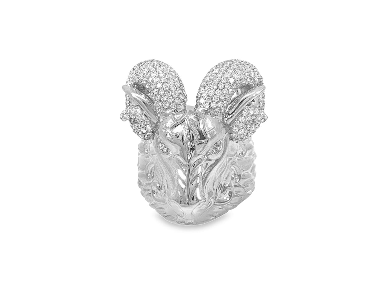 10k Gold Diamond Ram Head Ring with Pavé Accents 2.66ct