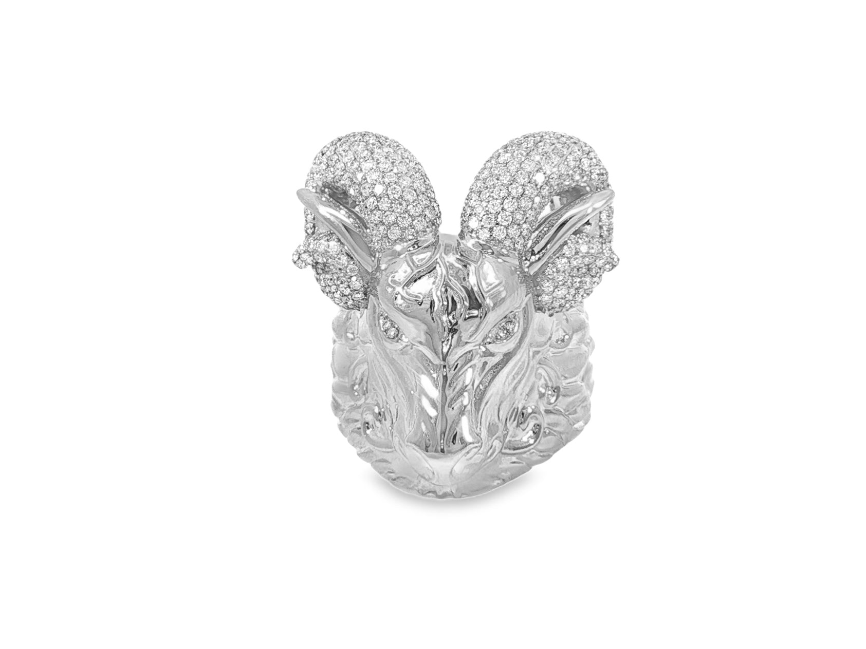 10k Gold Diamond Ram Head Ring with Pavé Accents 2.66ct