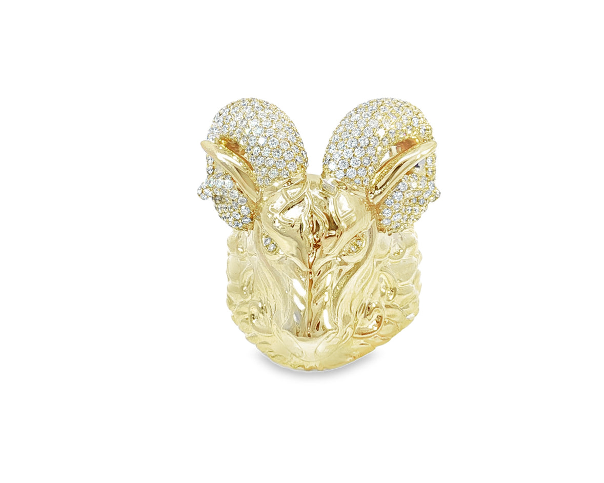 10k Gold Diamond Ram Head Ring with Pavé Accents 2.66ct