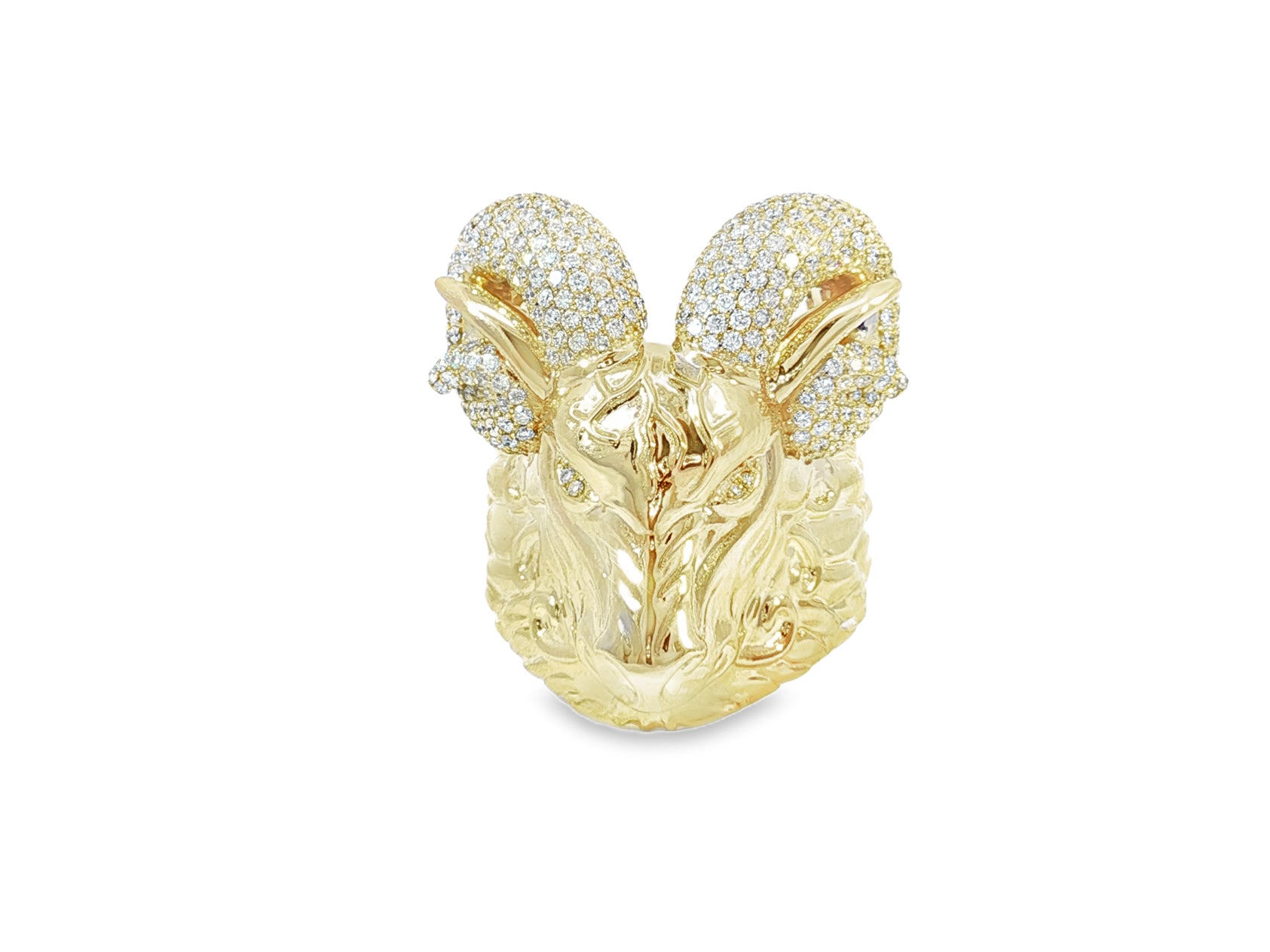 10k Gold Diamond Ram Head Ring with Pavé Accents 2.66ct