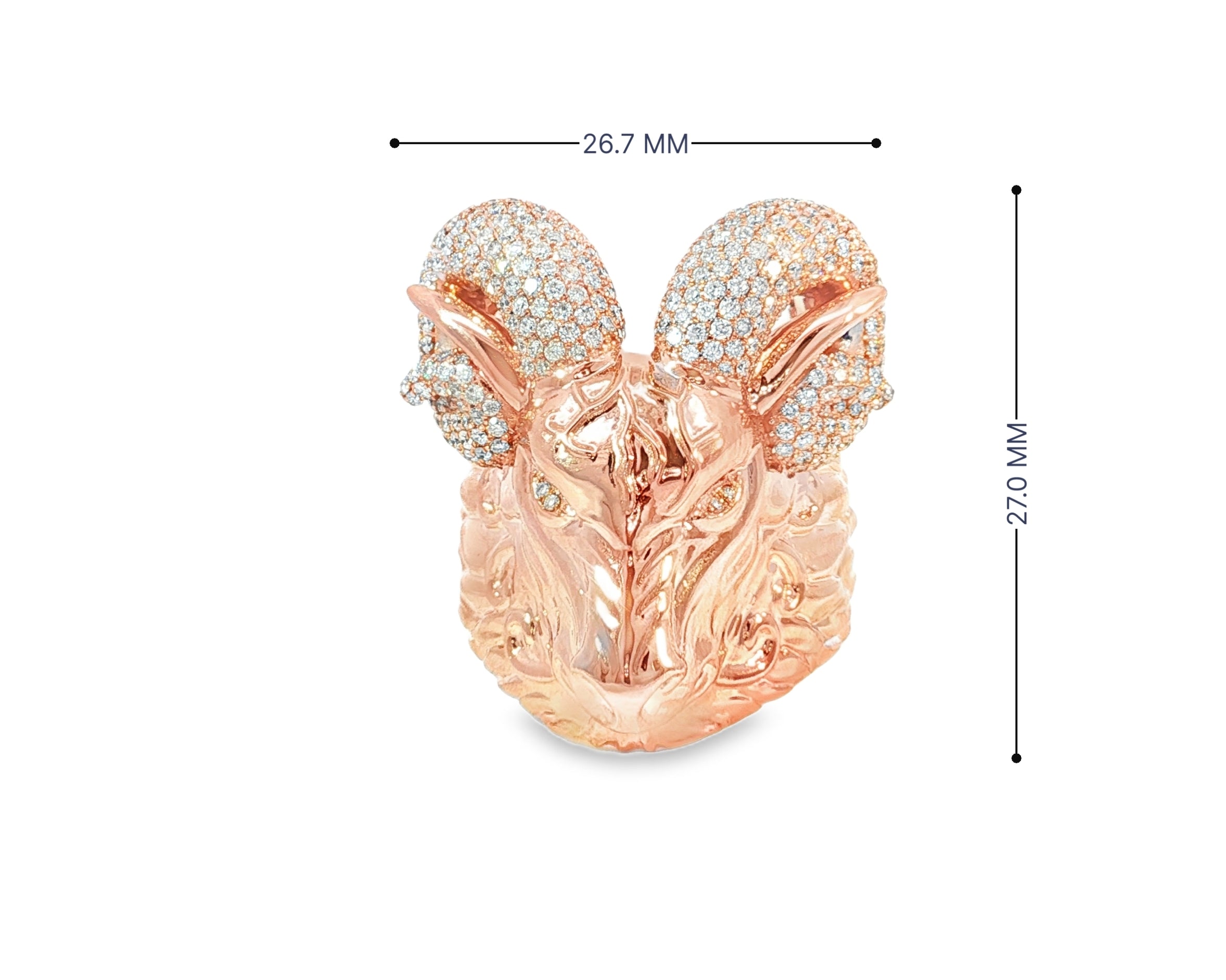 10k Gold Diamond Ram Head Ring with Pavé Accents 2.66ct