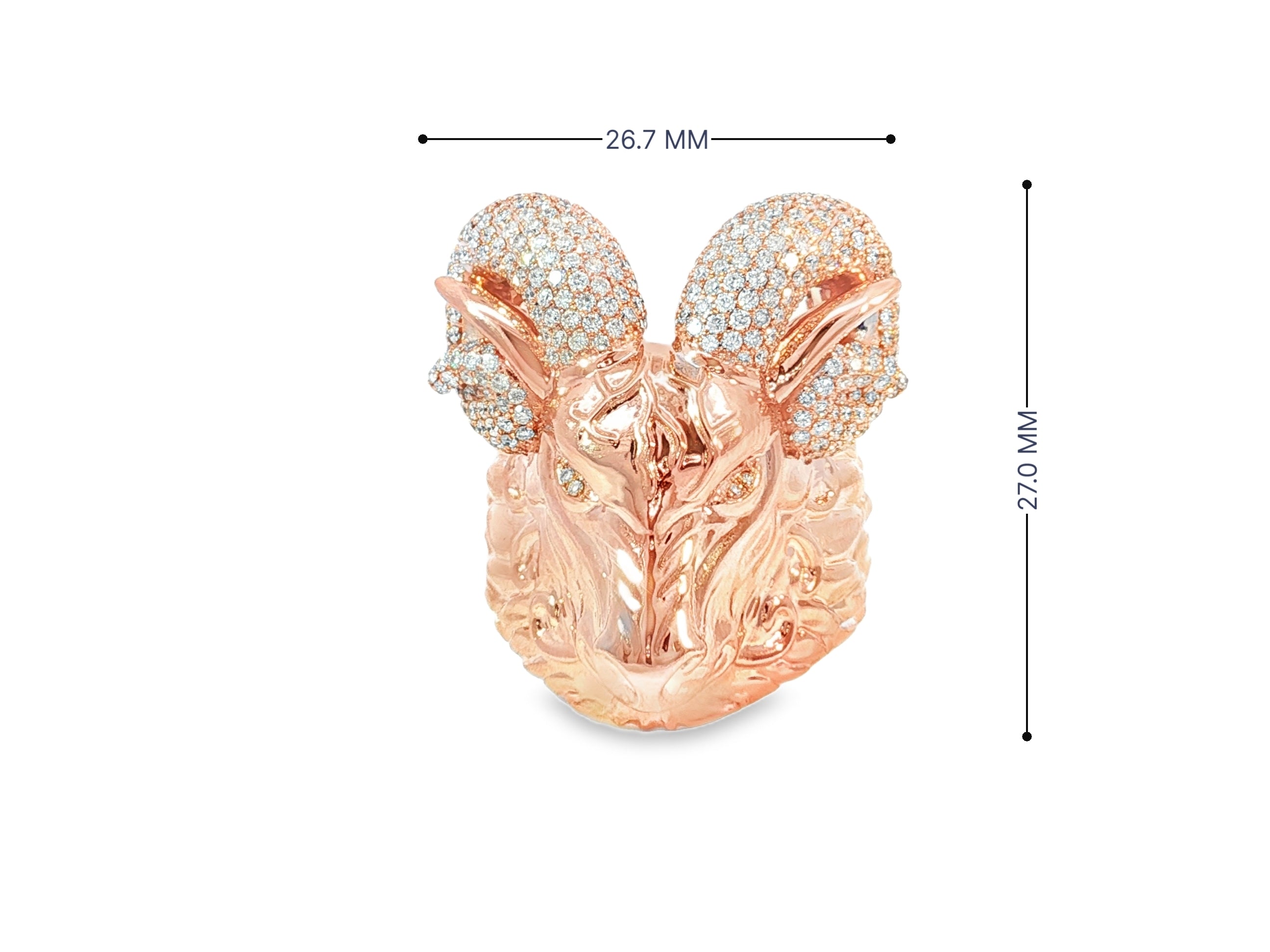 10k Gold Diamond Ram Head Ring with Pavé Accents 2.66ct