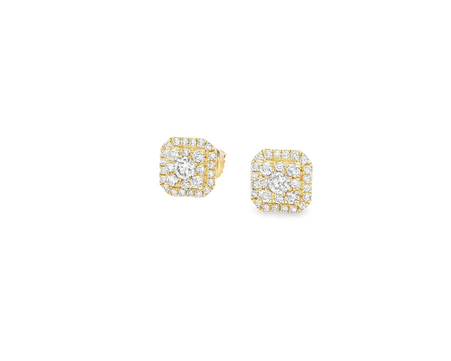 10K Gold Diamond Square Halo Stud Earrings with Pavé Accents 0.60 CT