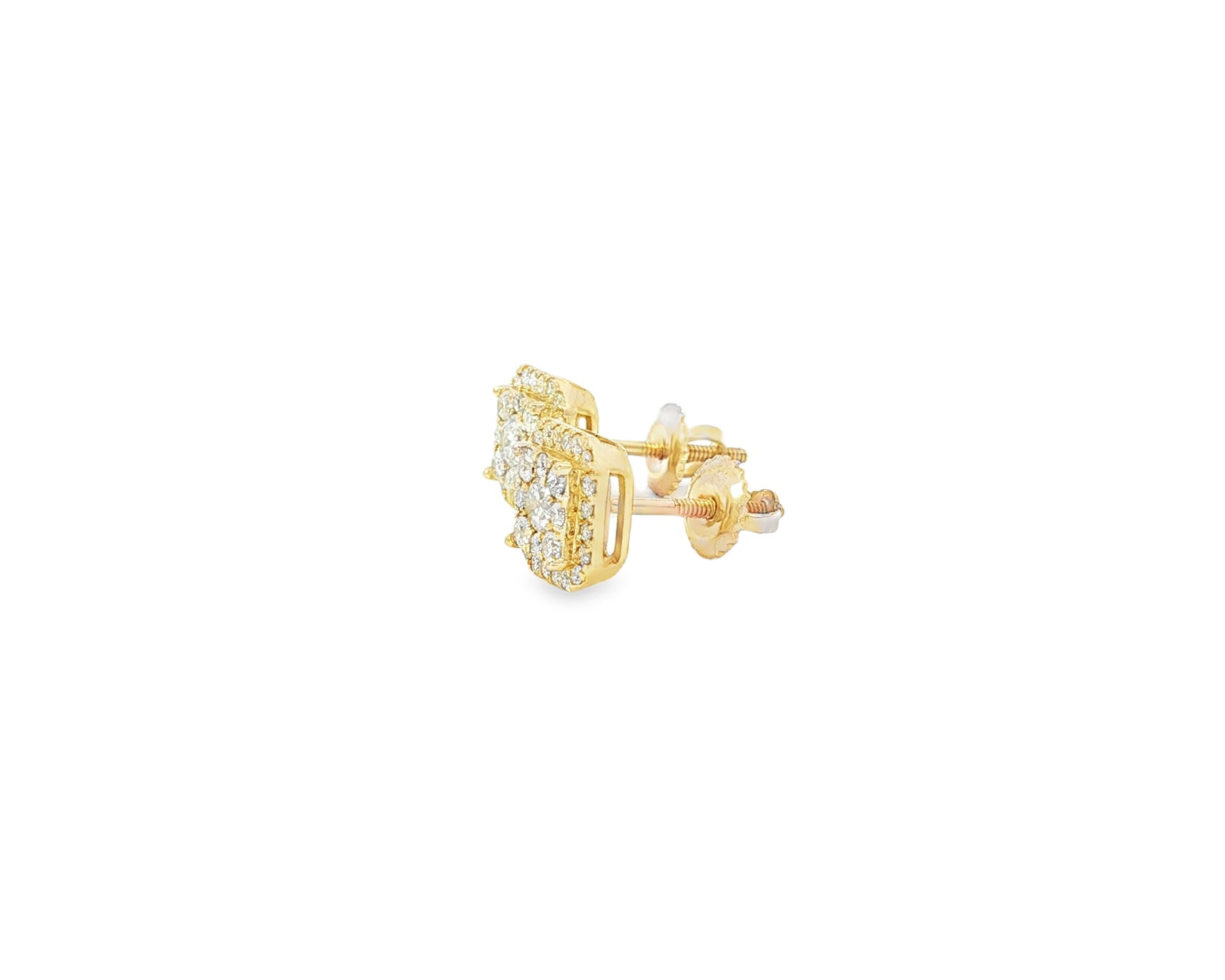 10K Gold Diamond Square Halo Stud Earrings with Pavé Accents 0.60 CT