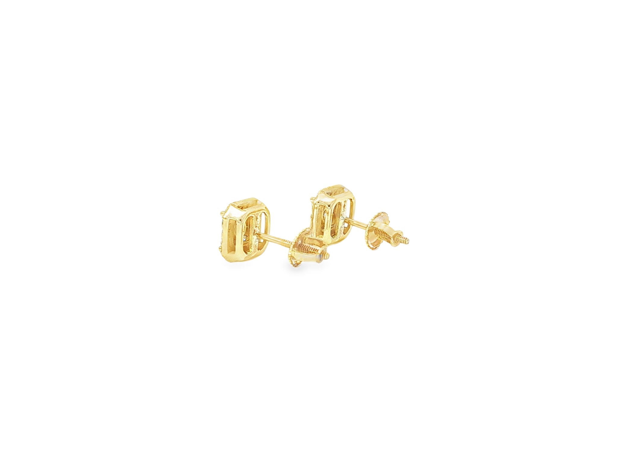 10K Gold Diamond Square Halo Stud Earrings with Pavé Accents 0.60 CT