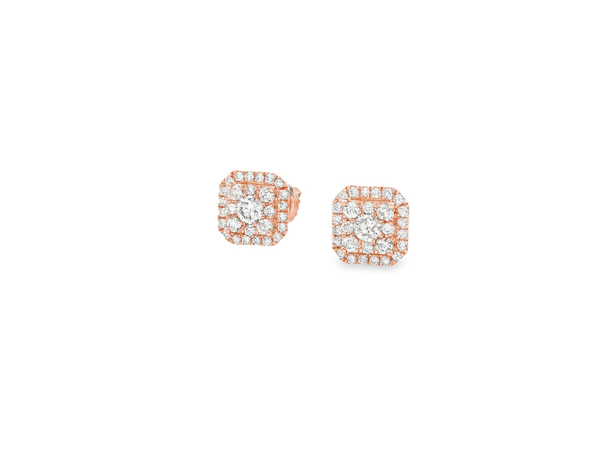 10K Gold Diamond Square Halo Stud Earrings with Pavé Accents 0.60 CT