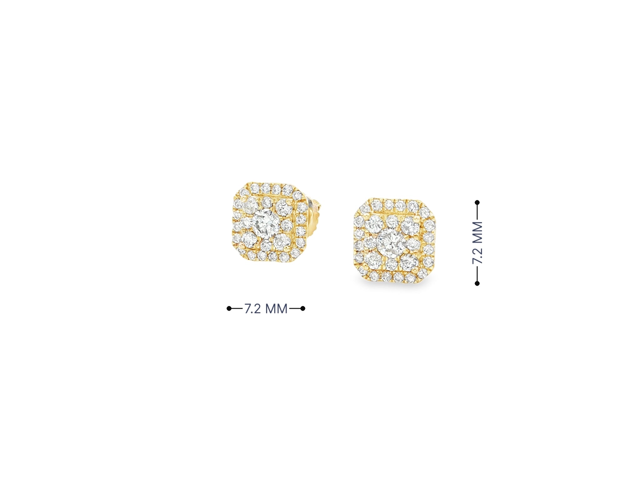 10K Gold Diamond Square Halo Stud Earrings with Pavé Accents 0.60 CT