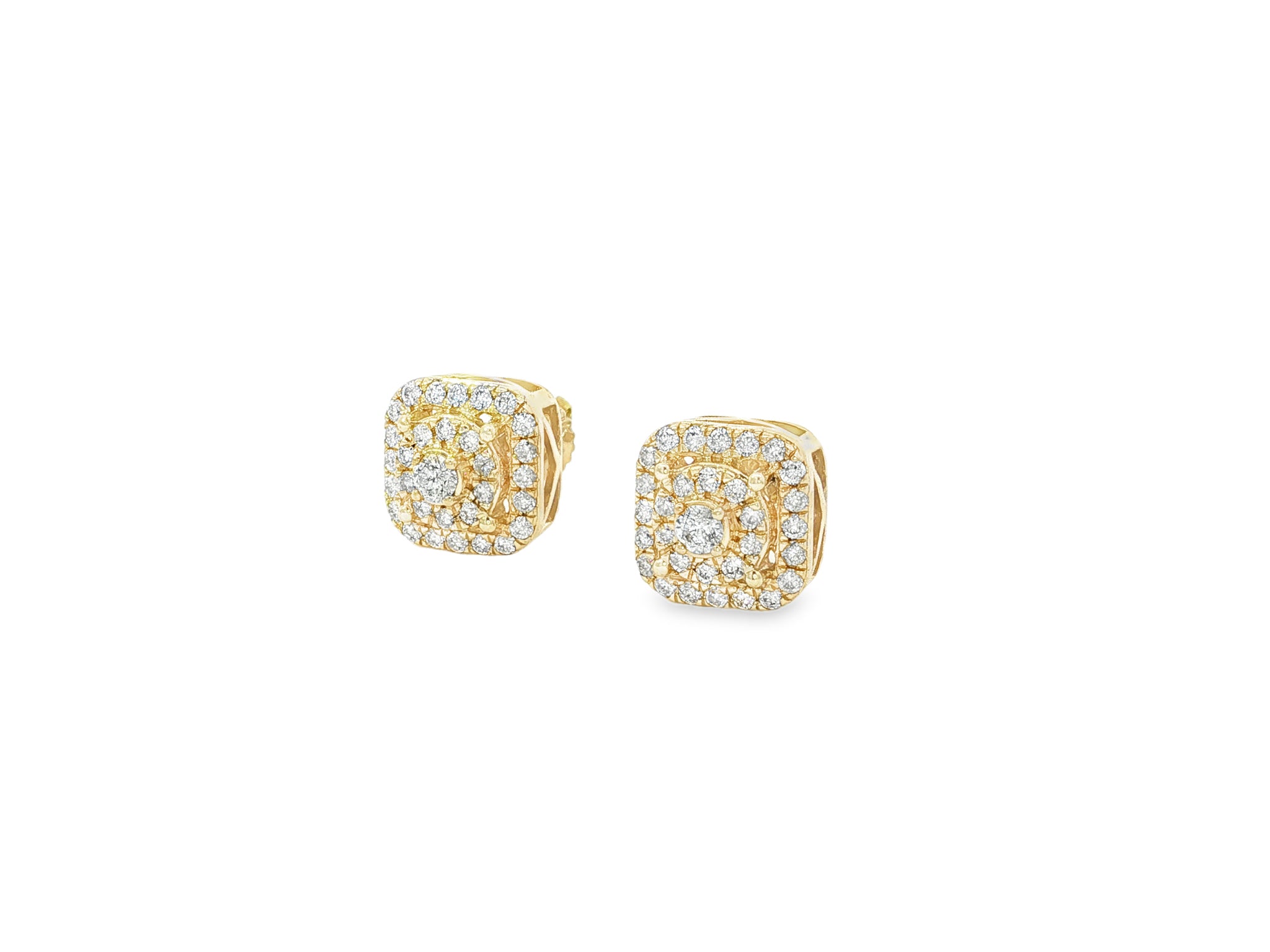 10K Gold Diamond Square Halo Stud Earrings with Pavé Accents 0.65 CT