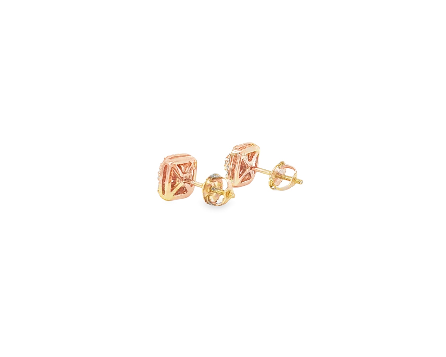 10K Gold Diamond Square Stud Earrings with Baguette & Pavé Accents 0.35 CT