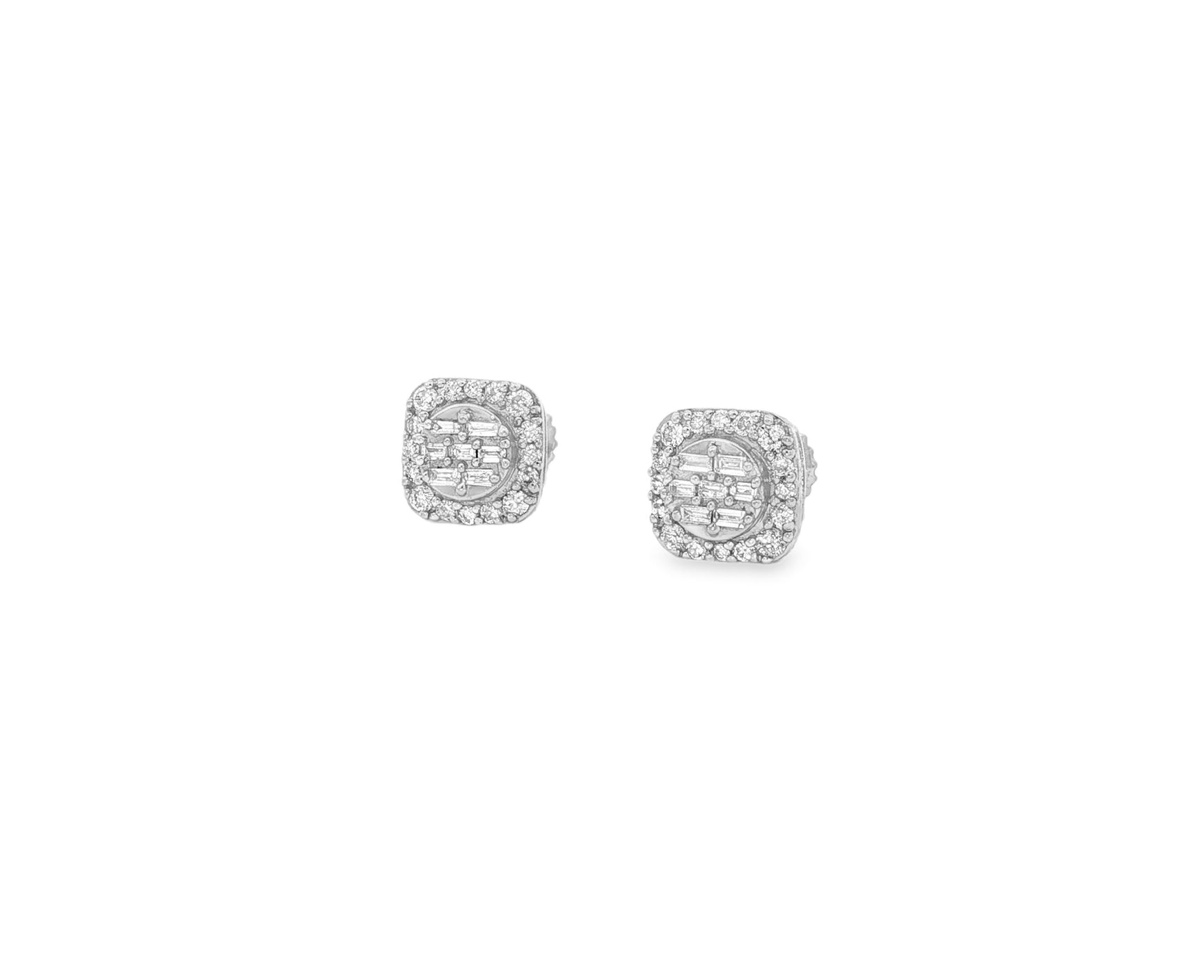 10K Gold Diamond Square Stud Earrings with Baguette & Pavé Accents 0.35 CT