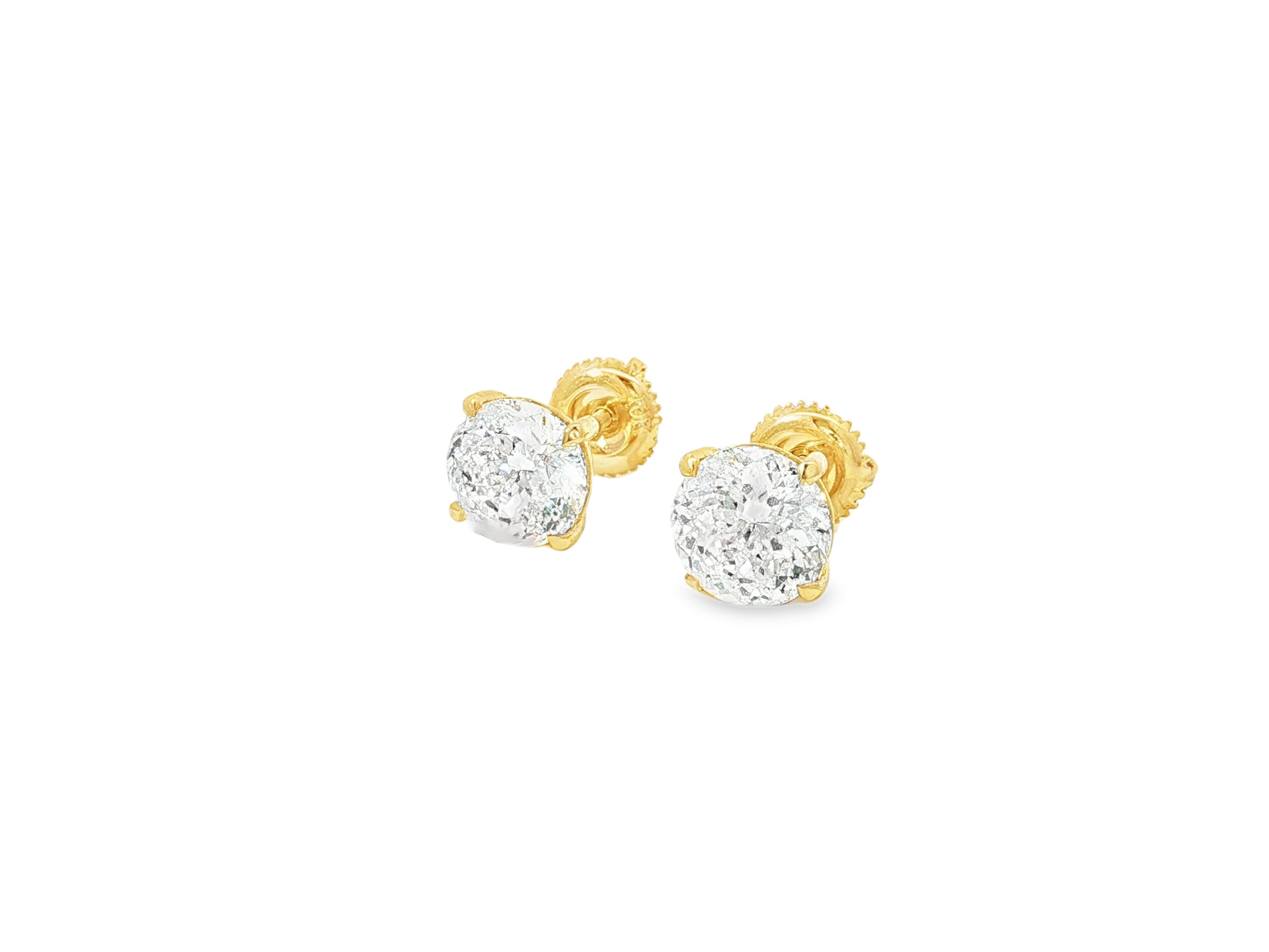 10k Stud Earrings with Portuguese-Cut Round Solitaire Design 3.12ct