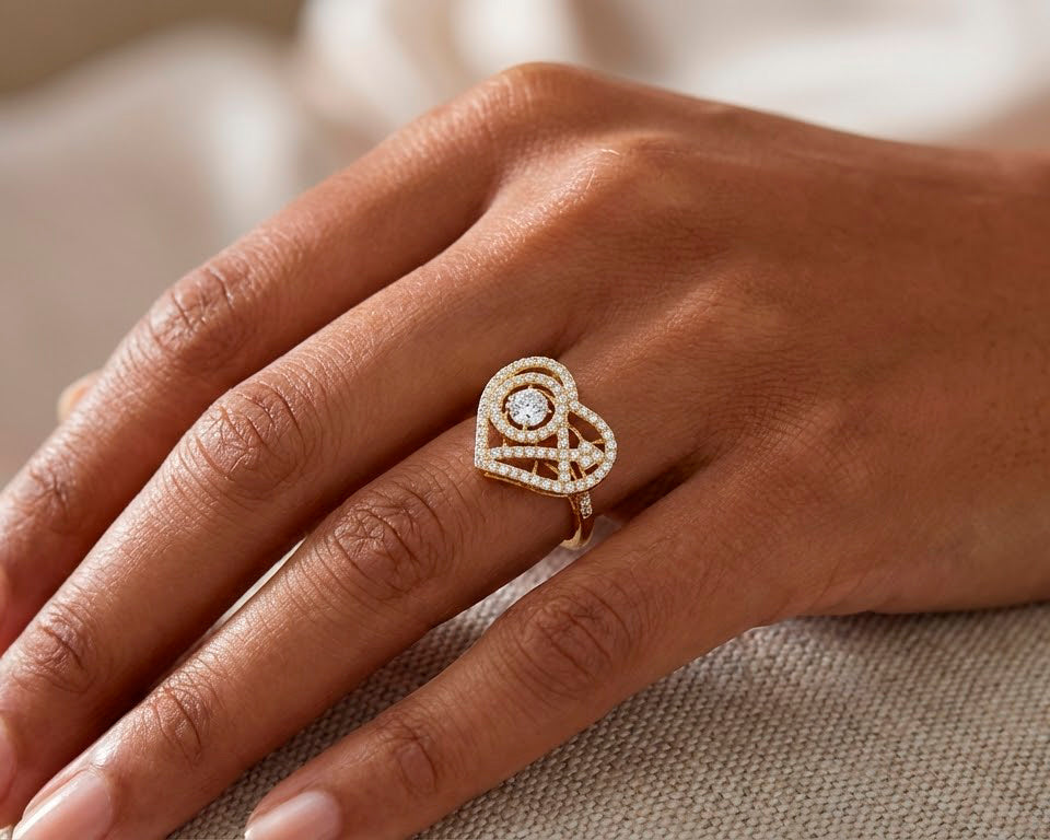 10K Gold Large Open Heart Halo Cubic Zirconia Ring