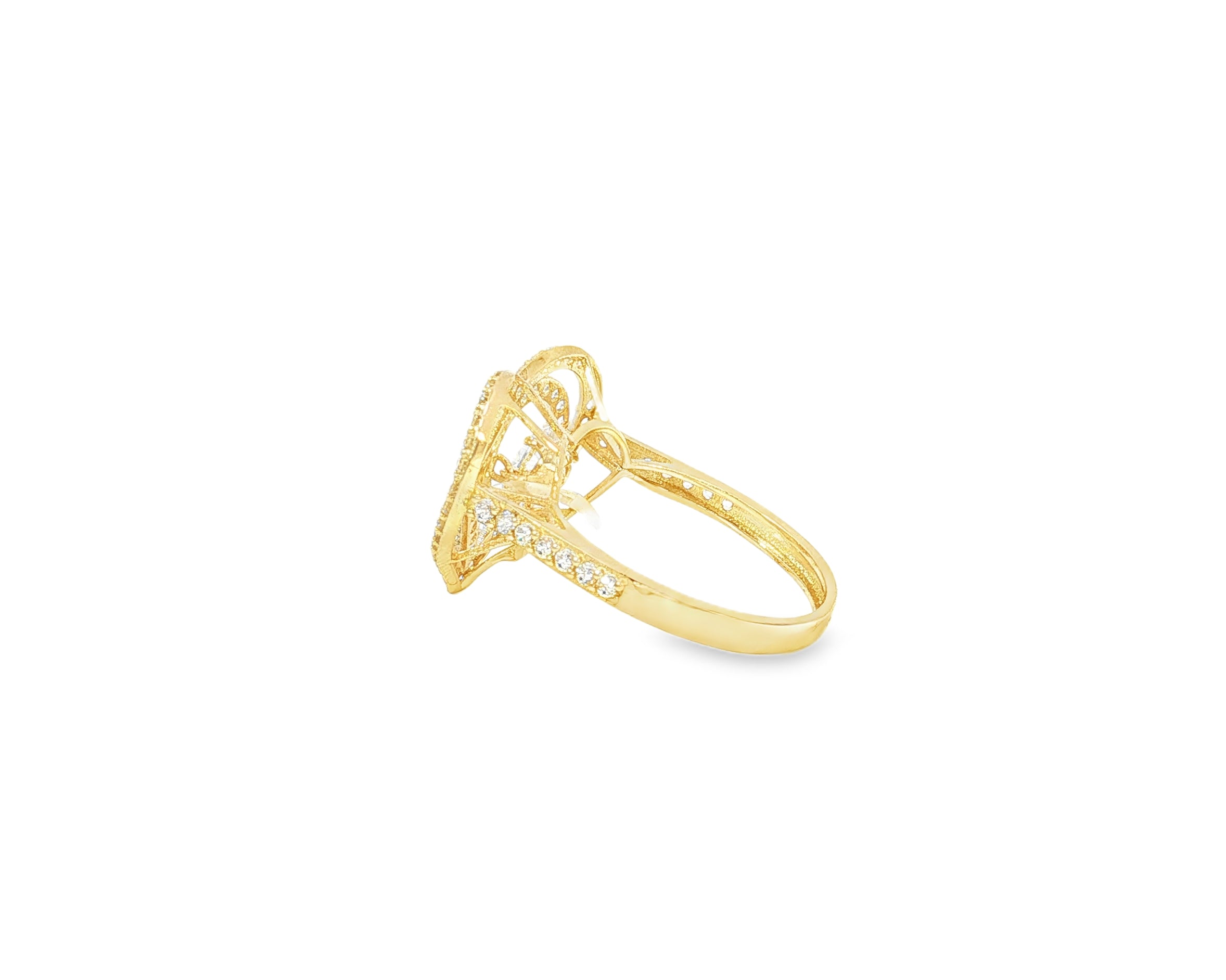 10K Gold Large Open Heart Halo Cubic Zirconia Ring