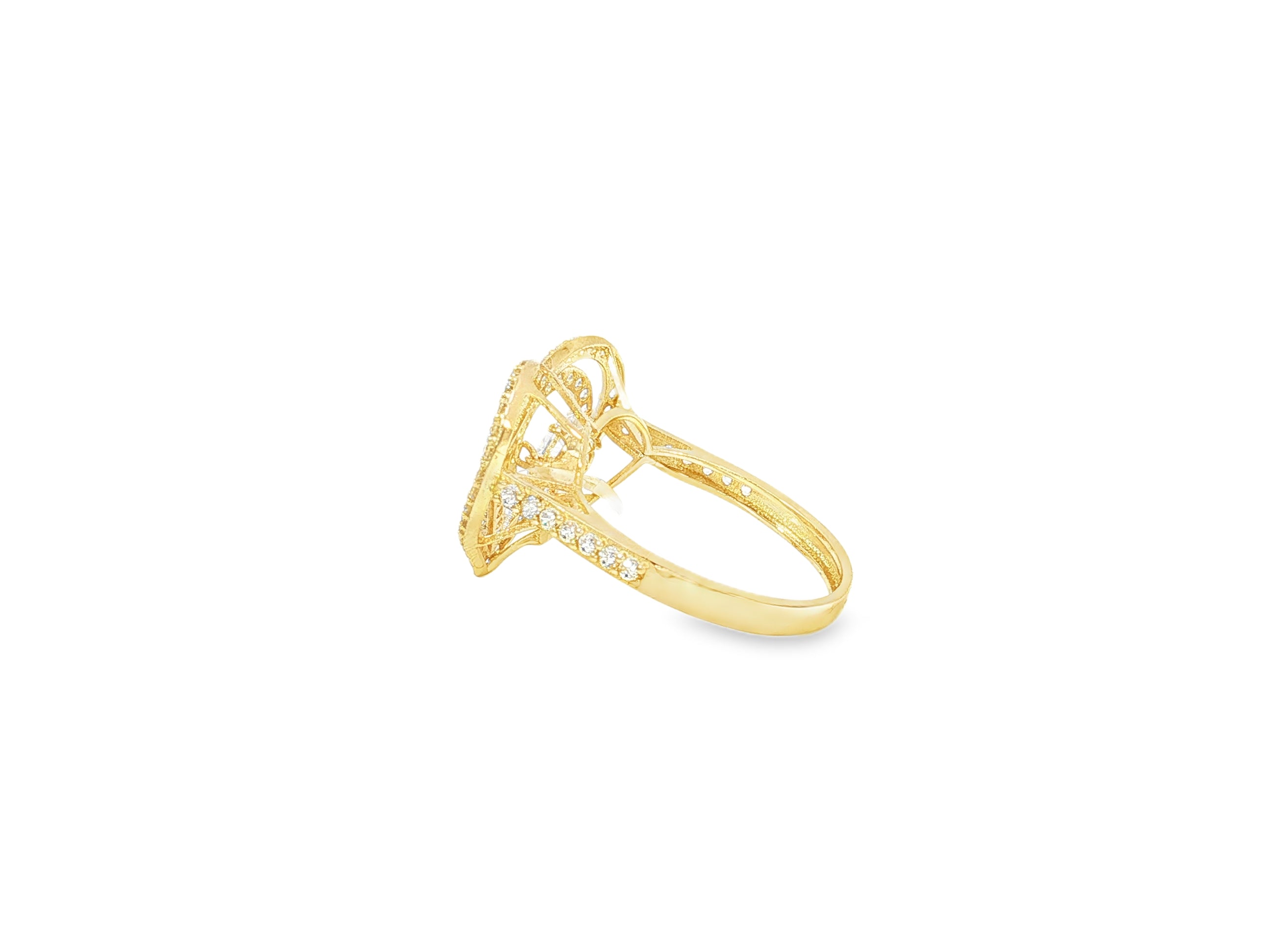 10K Gold Large Open Heart Halo Cubic Zirconia Ring