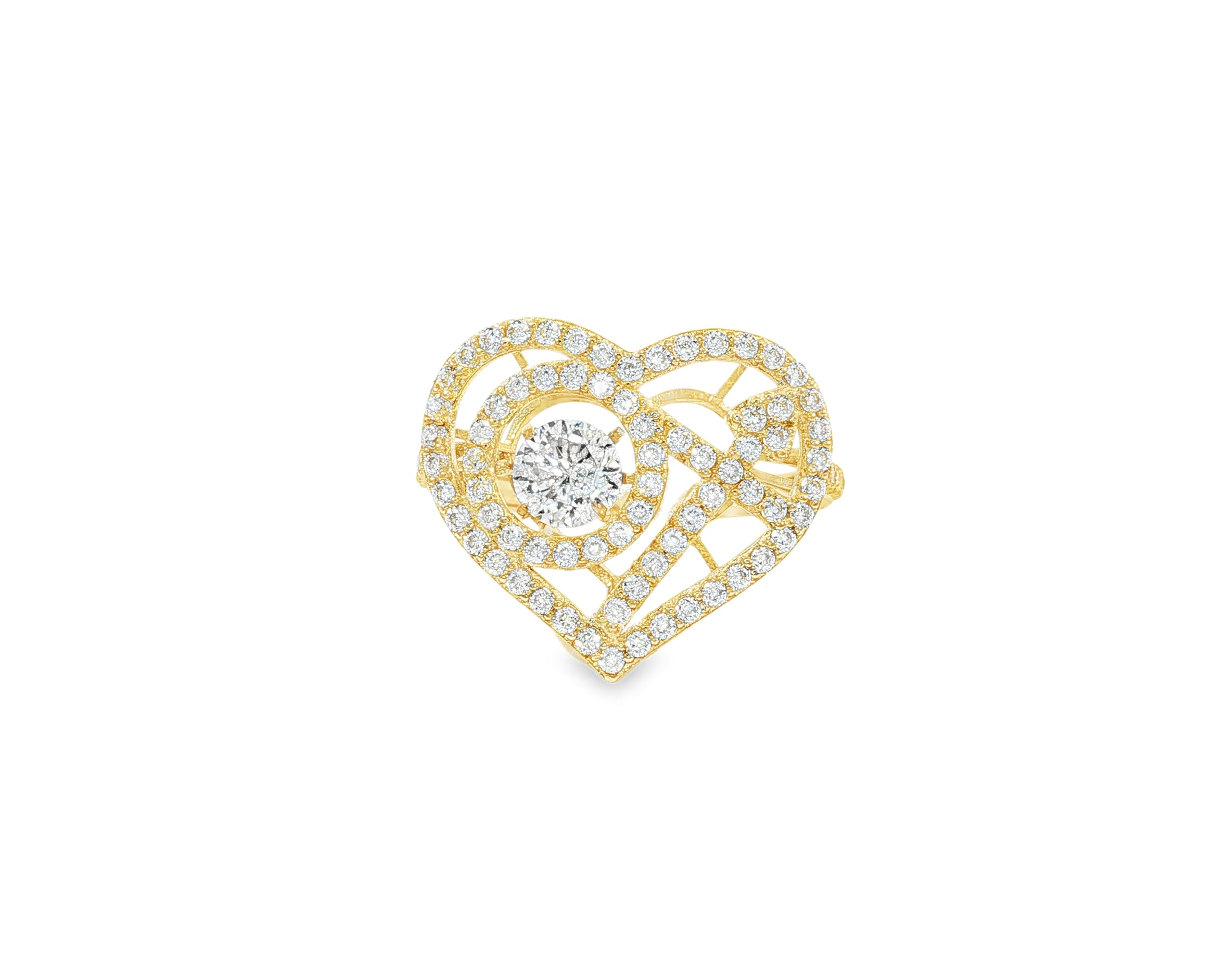10K Gold Large Open Heart Halo Cubic Zirconia Ring