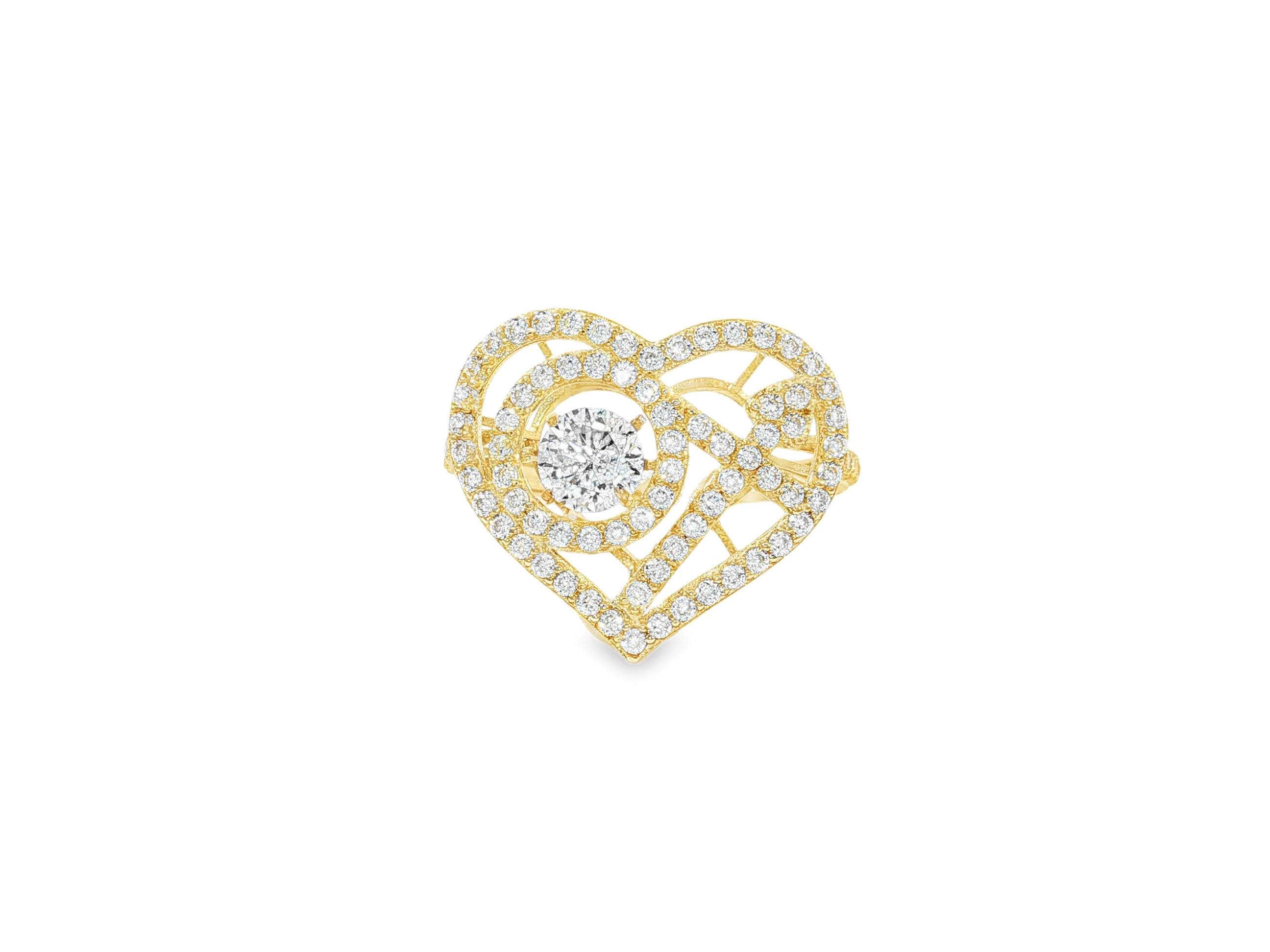 10K Gold Large Open Heart Halo Cubic Zirconia Ring