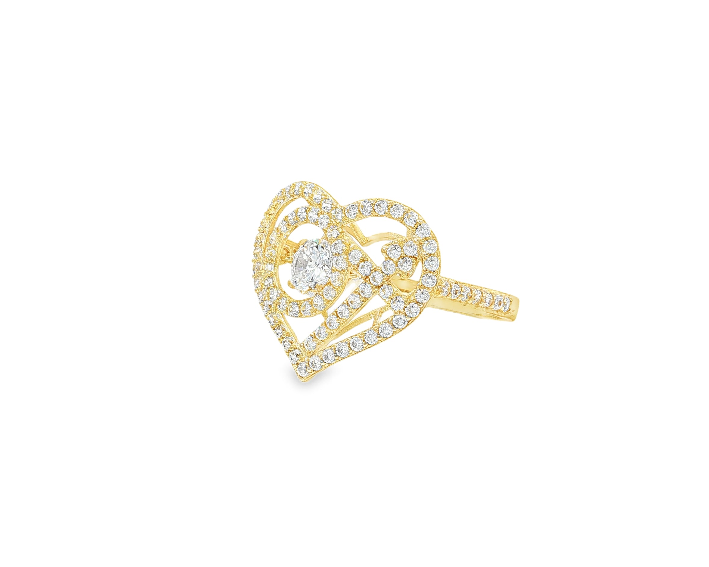 10K Gold Large Open Heart Halo Cubic Zirconia Ring