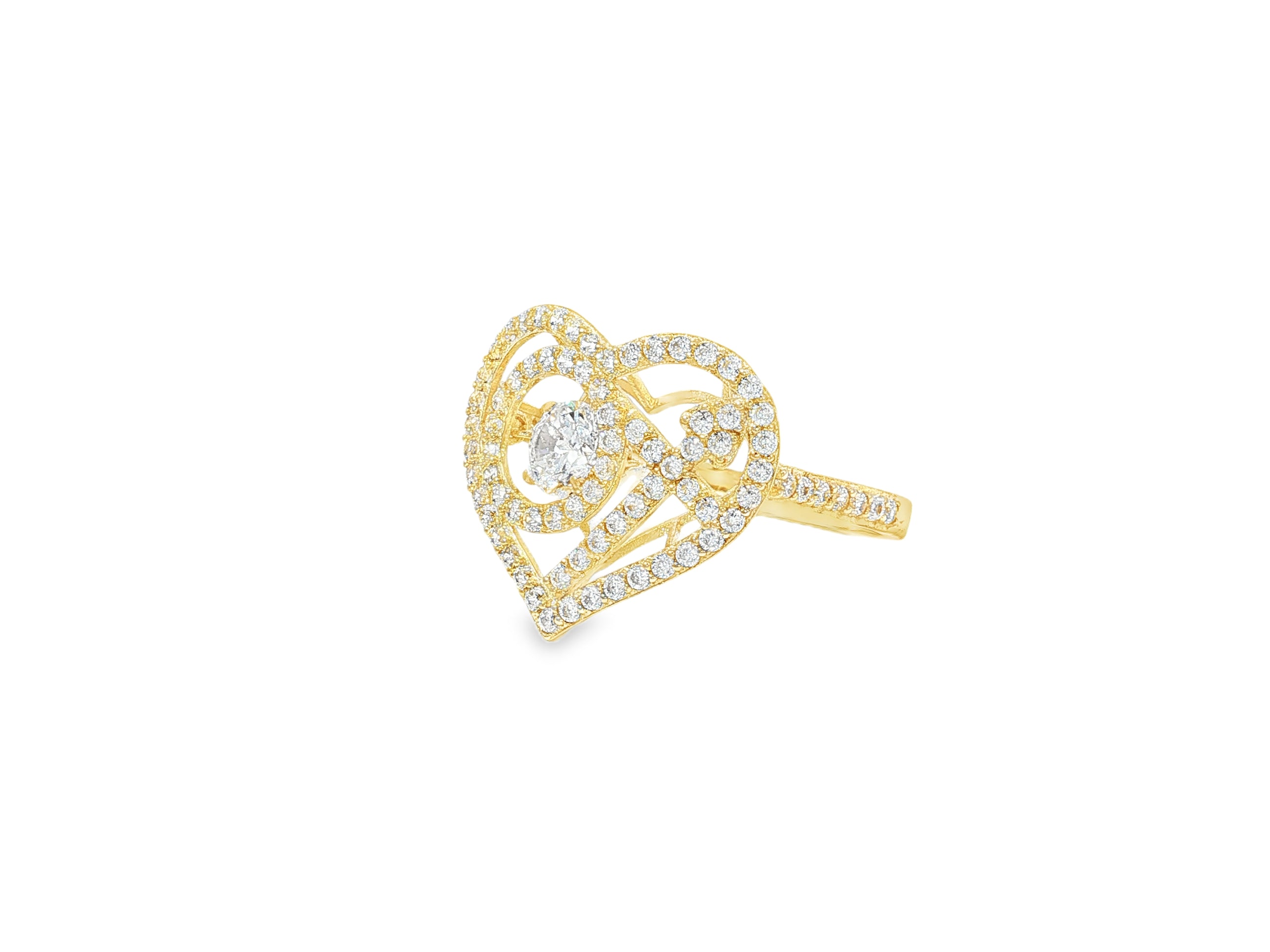 10K Gold Large Open Heart Halo Cubic Zirconia Ring