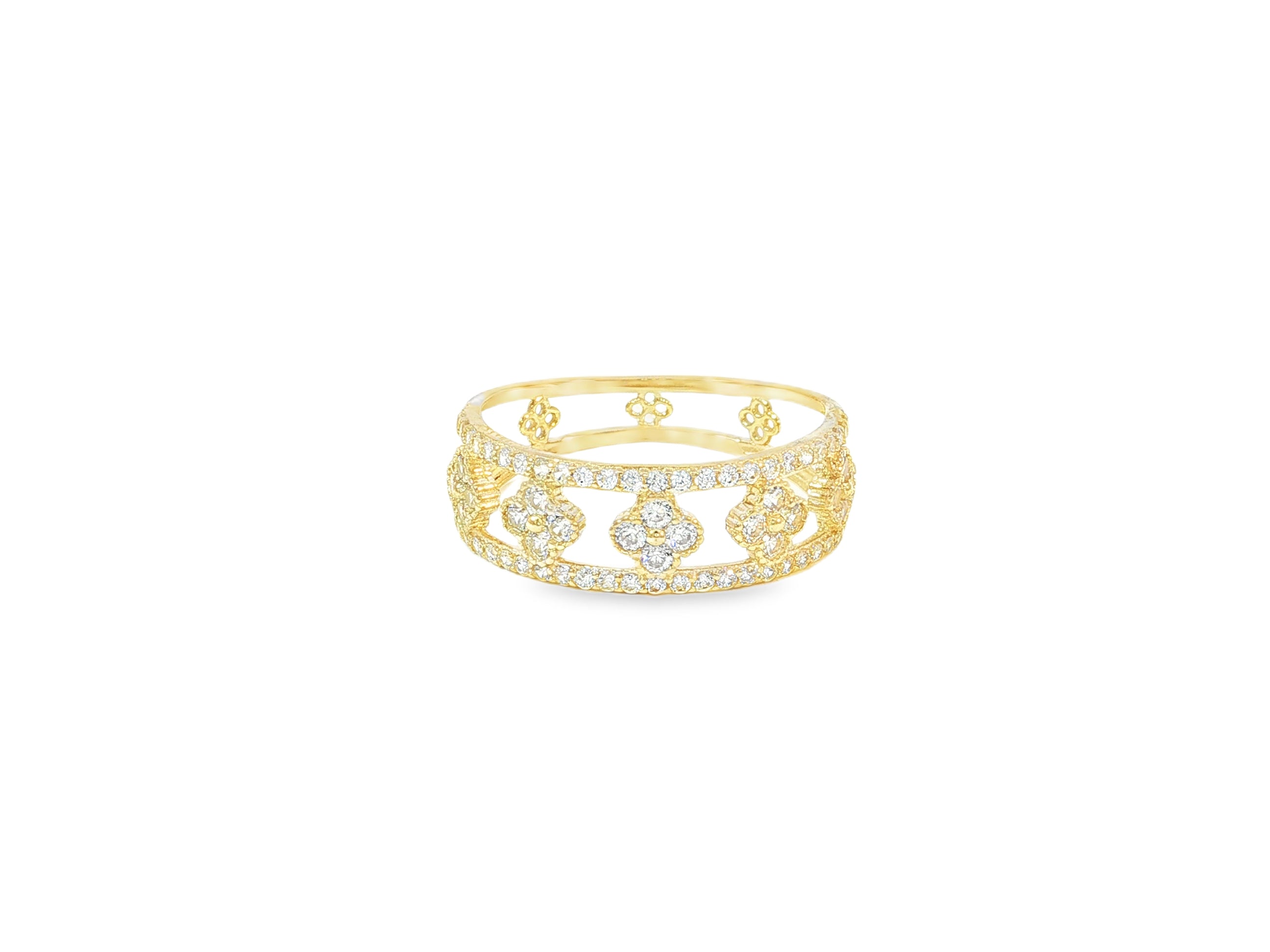 10K Gold Wide Filigree Band with Pavé Cubic Zirconia Accents
