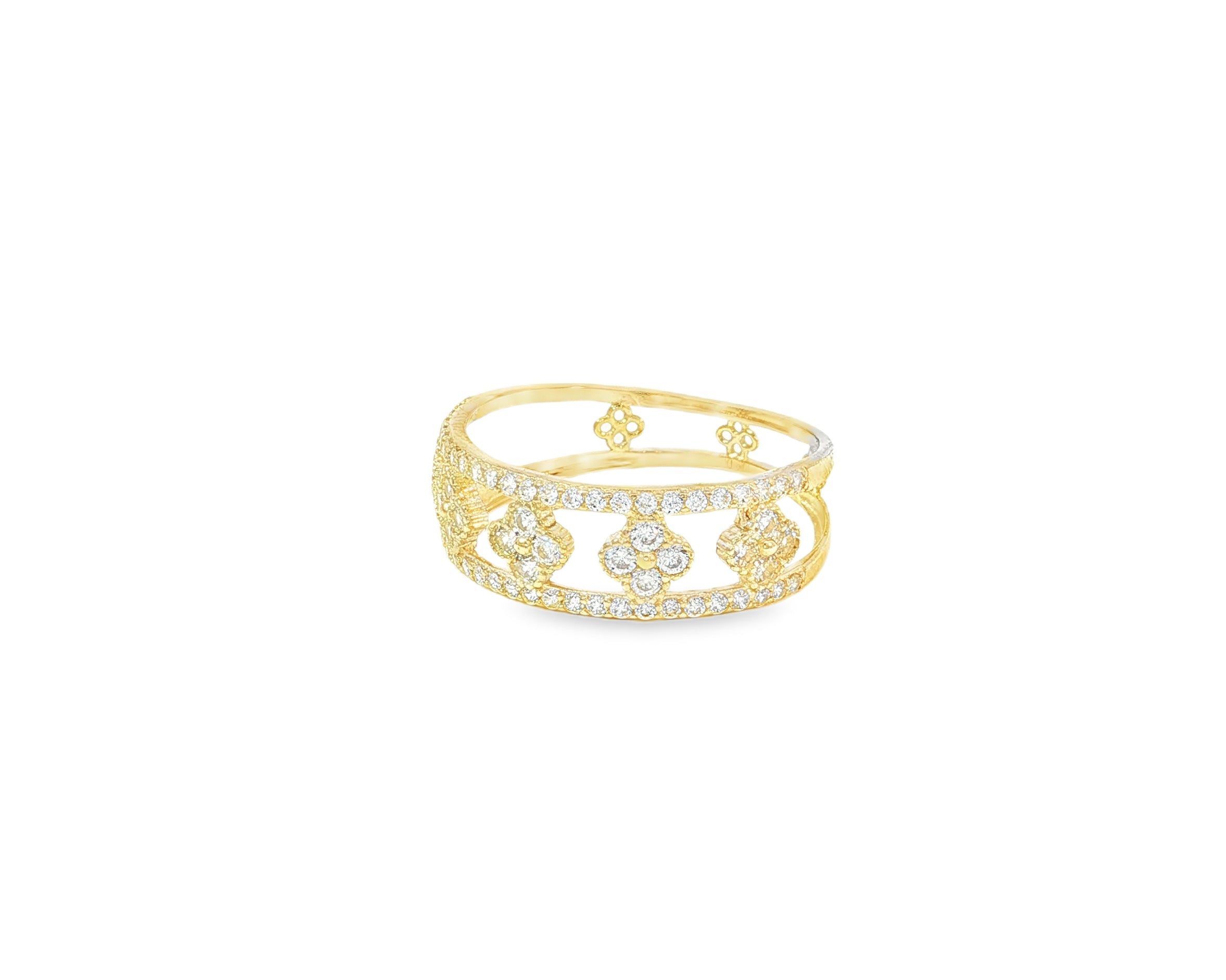 10K Gold Wide Filigree Band with Pavé Cubic Zirconia Accents