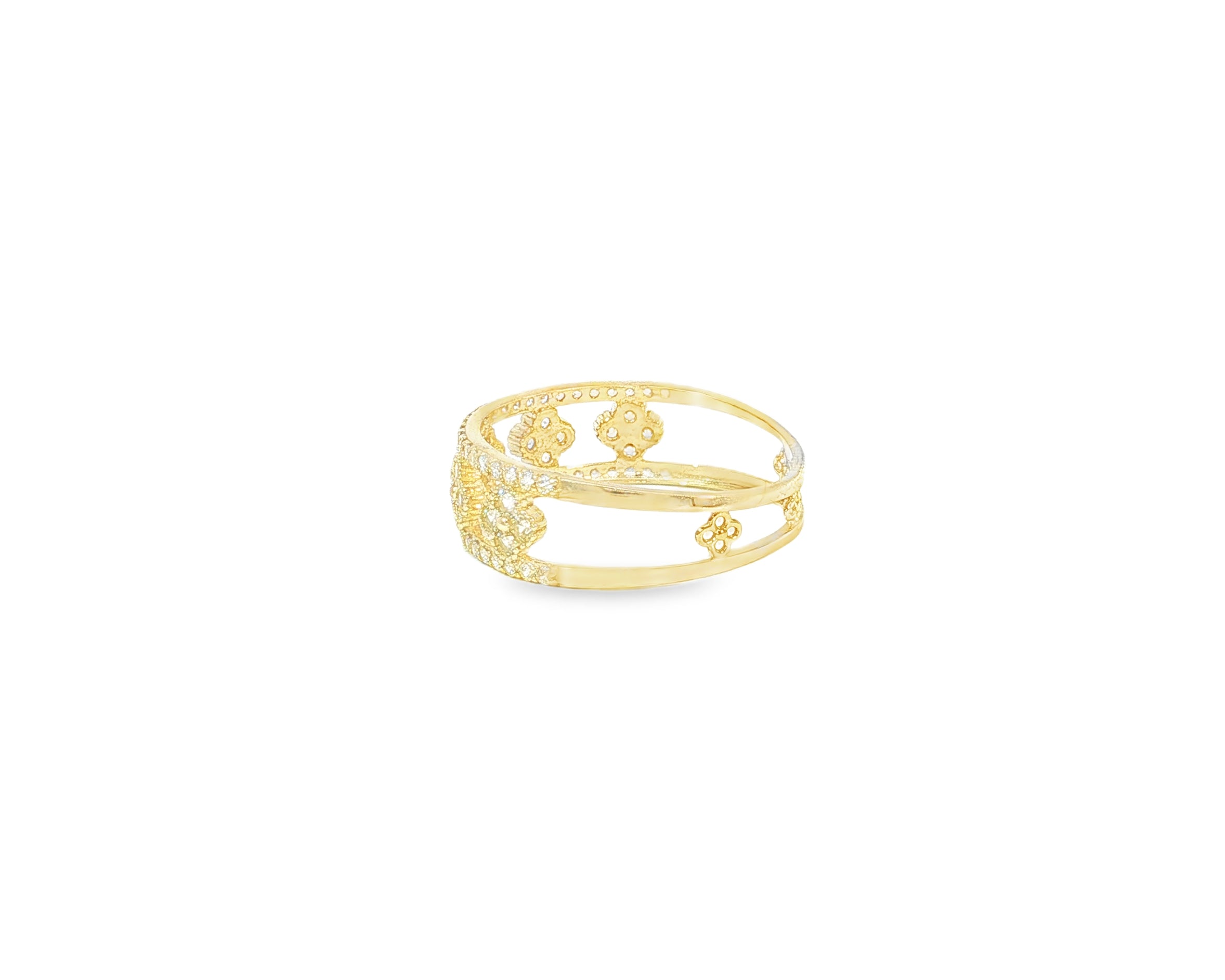 10K Gold Wide Filigree Band with Pavé Cubic Zirconia Accents