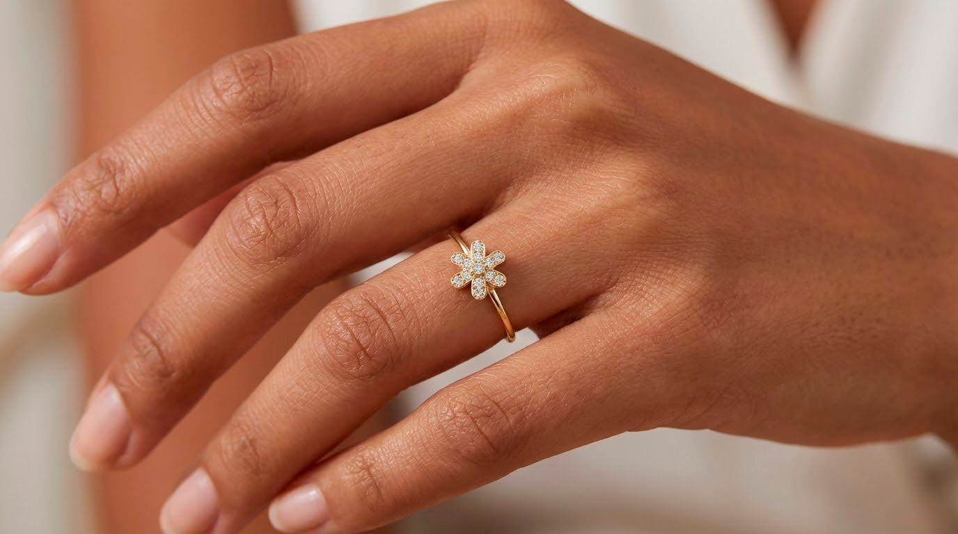 10K Gold Floral Pavé Cubic Zirconia Ring