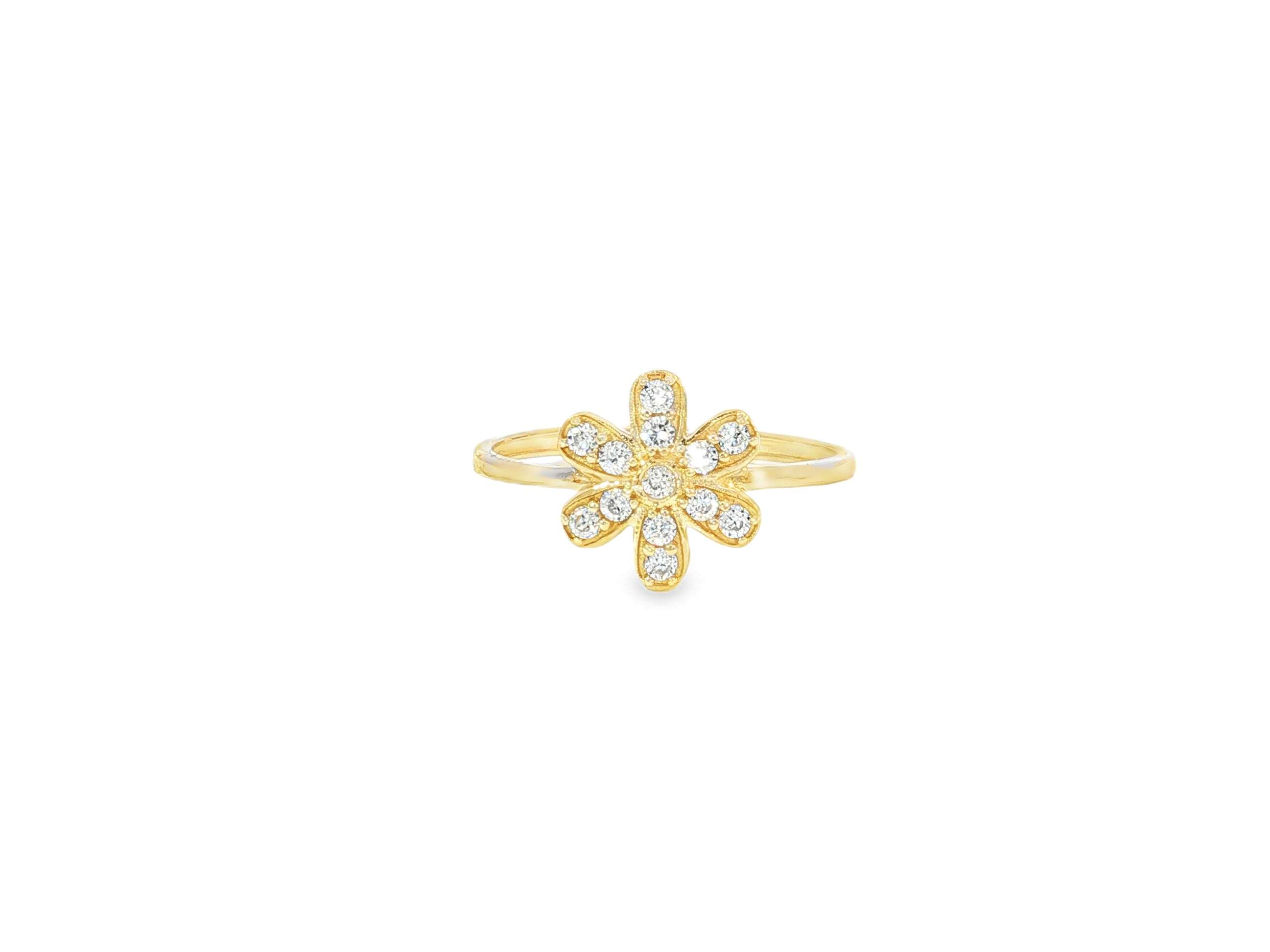 10K Gold Floral Pavé Cubic Zirconia Ring