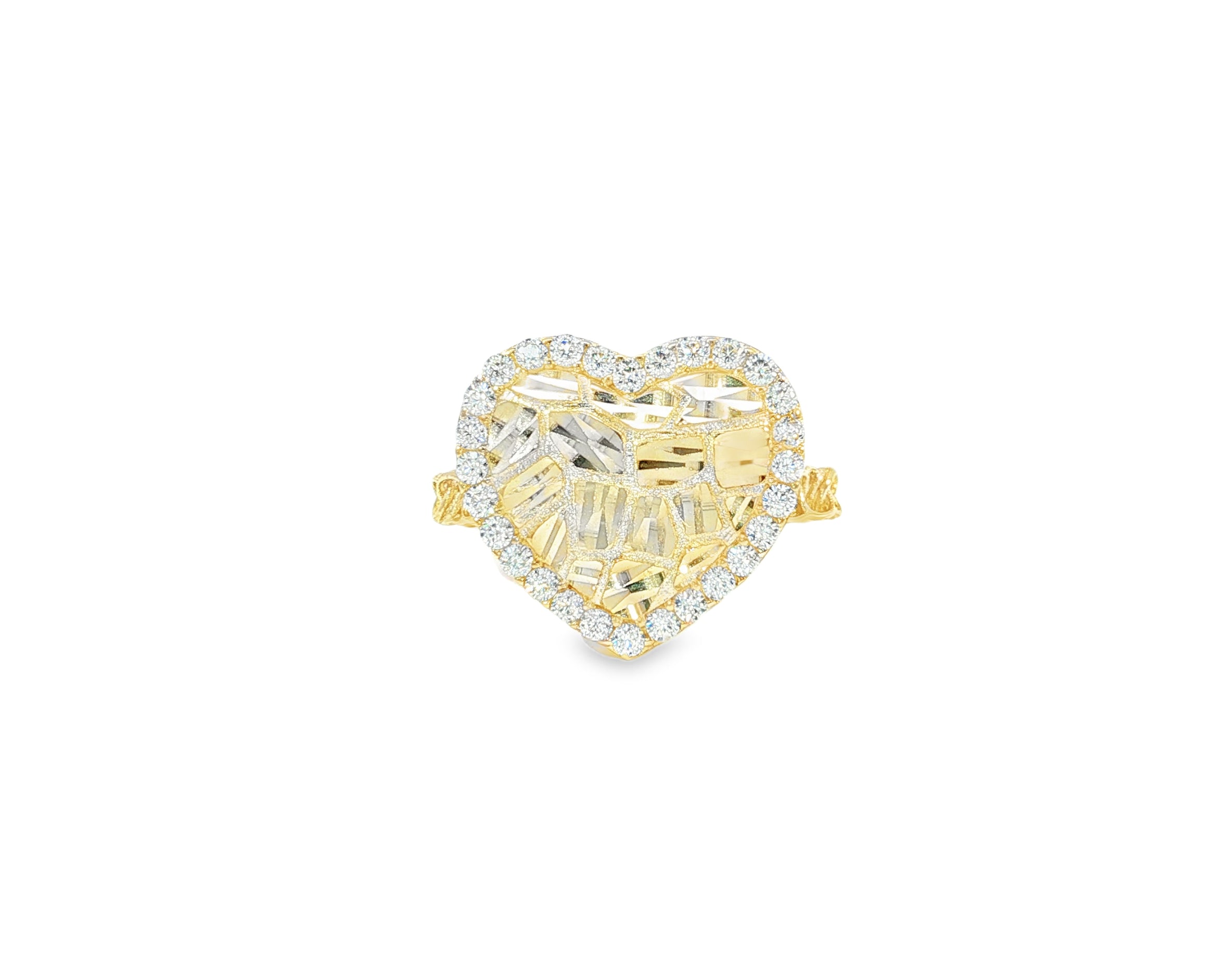 10K Gold Textured Open Heart Cubic Zirconia Ring