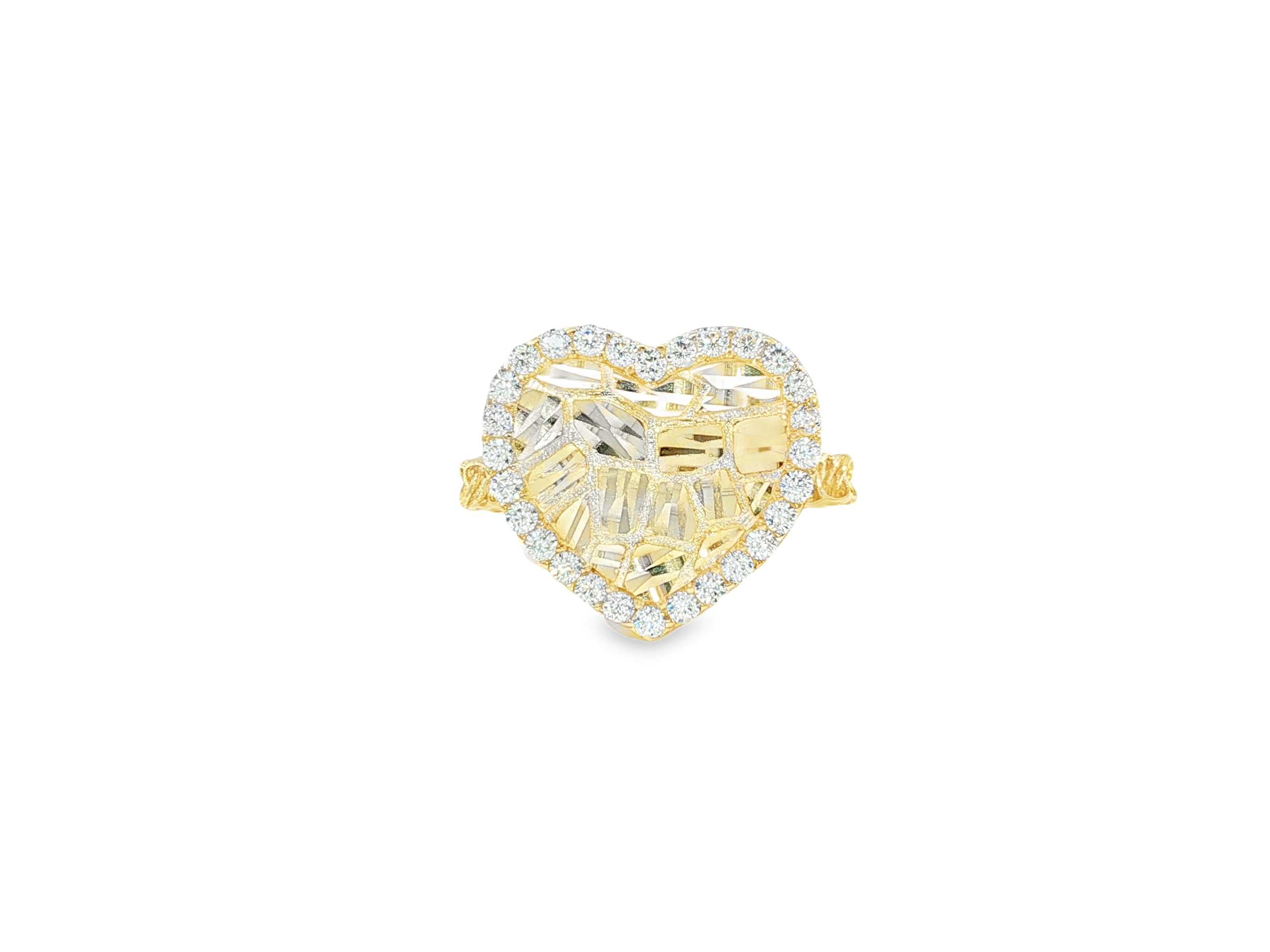 10K Gold Textured Open Heart Cubic Zirconia Ring