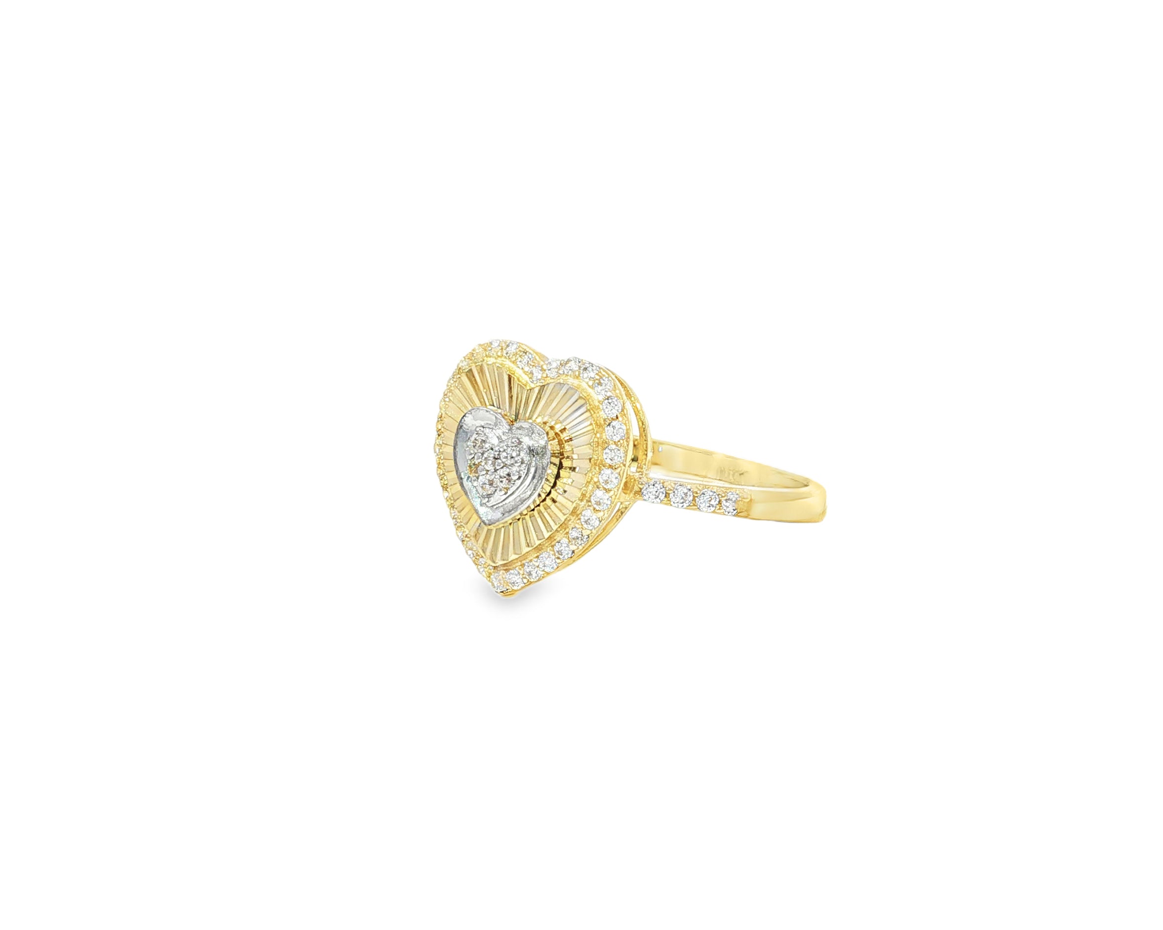 10K Gold Sunburst Heart Halo Cubic Zirconia Ring