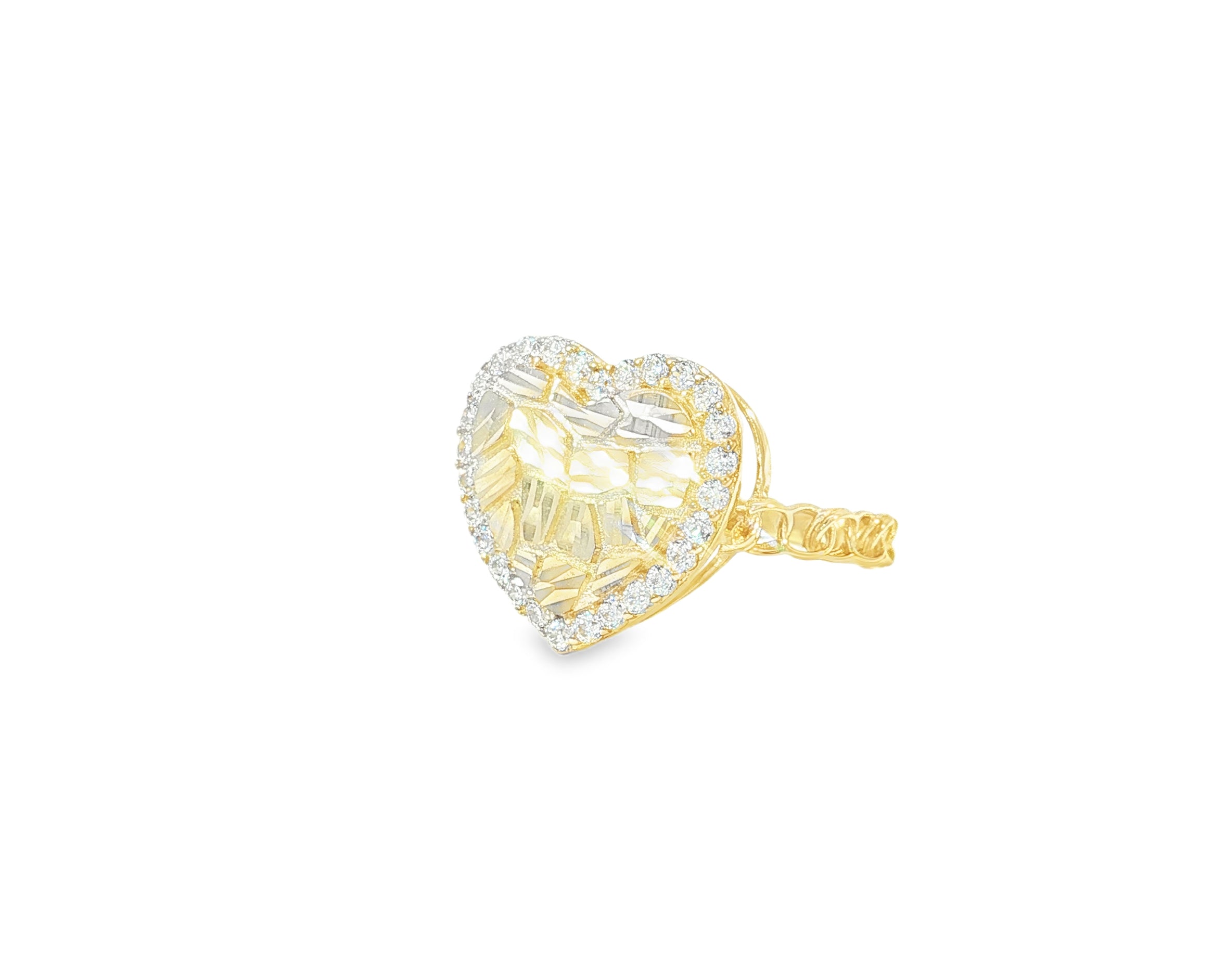 10K Gold Textured Open Heart Cubic Zirconia Ring
