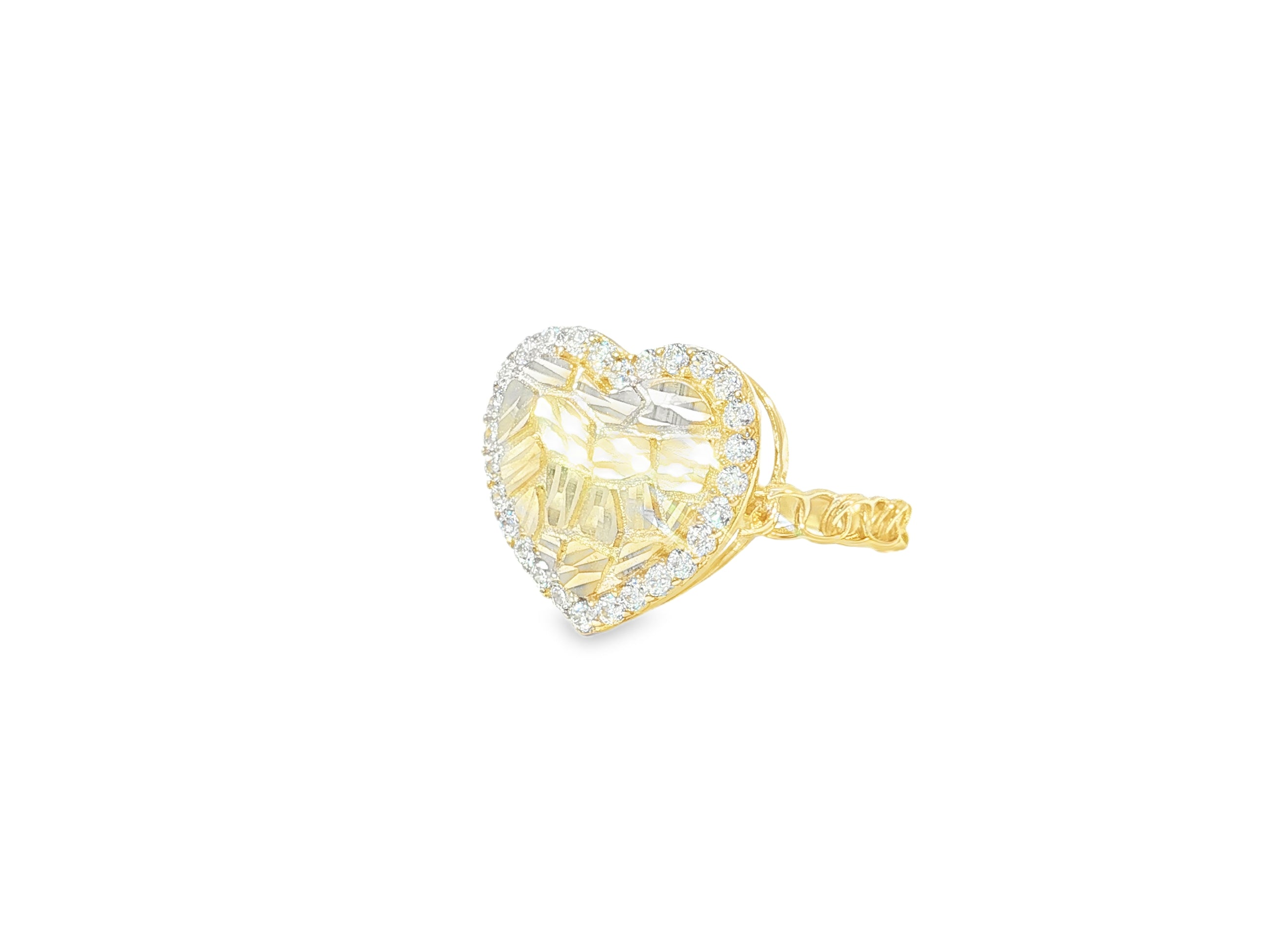 10K Gold Textured Open Heart Cubic Zirconia Ring