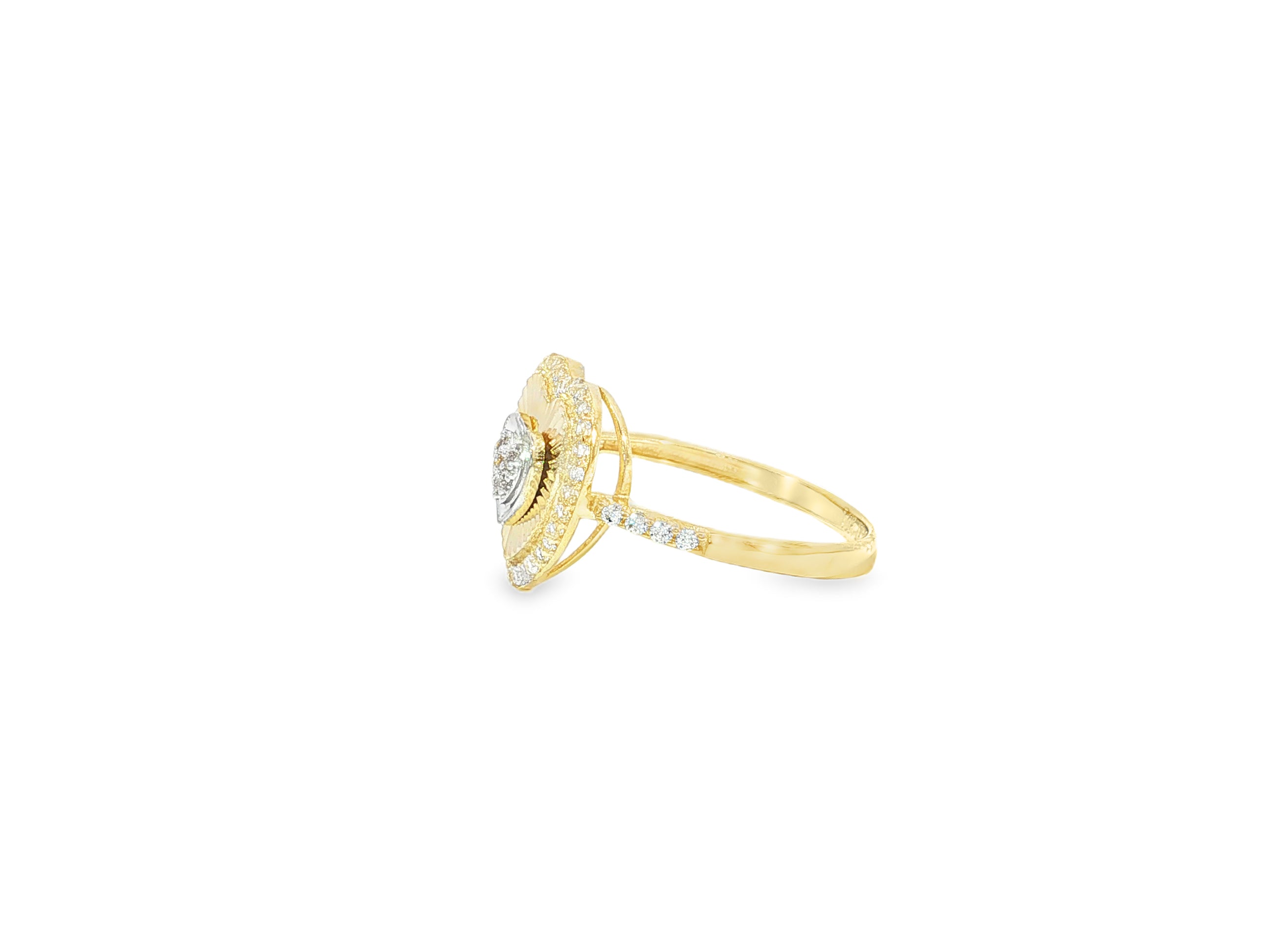 10K Gold Sunburst Heart Halo Cubic Zirconia Ring
