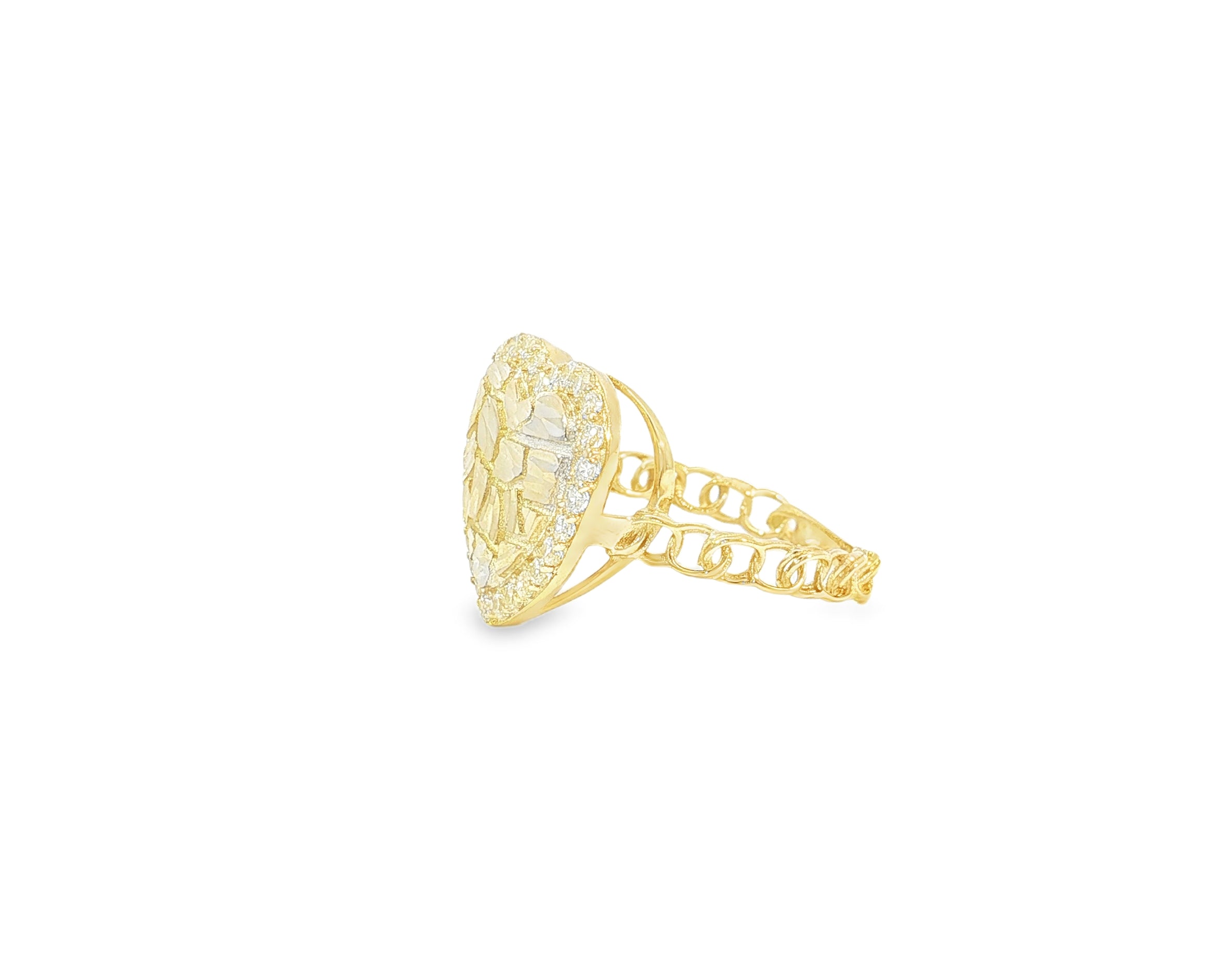 10K Gold Textured Open Heart Cubic Zirconia Ring