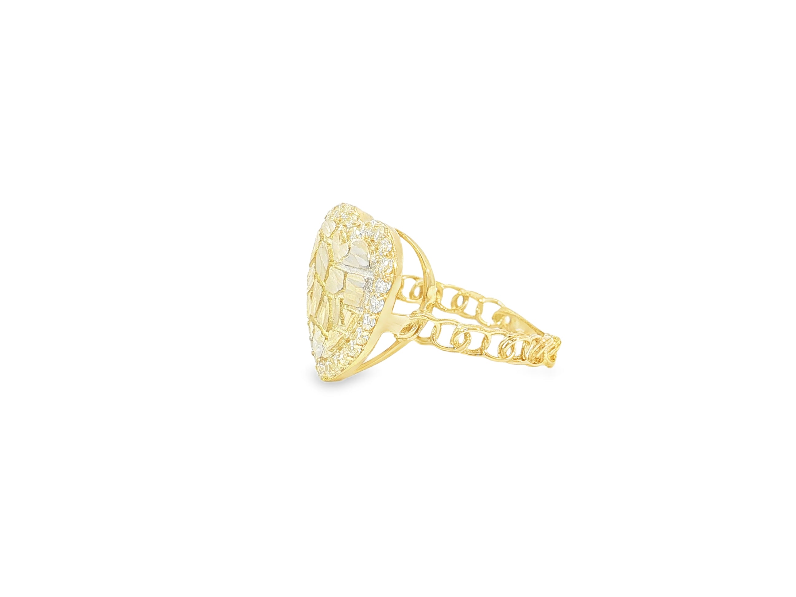 10K Gold Textured Open Heart Cubic Zirconia Ring