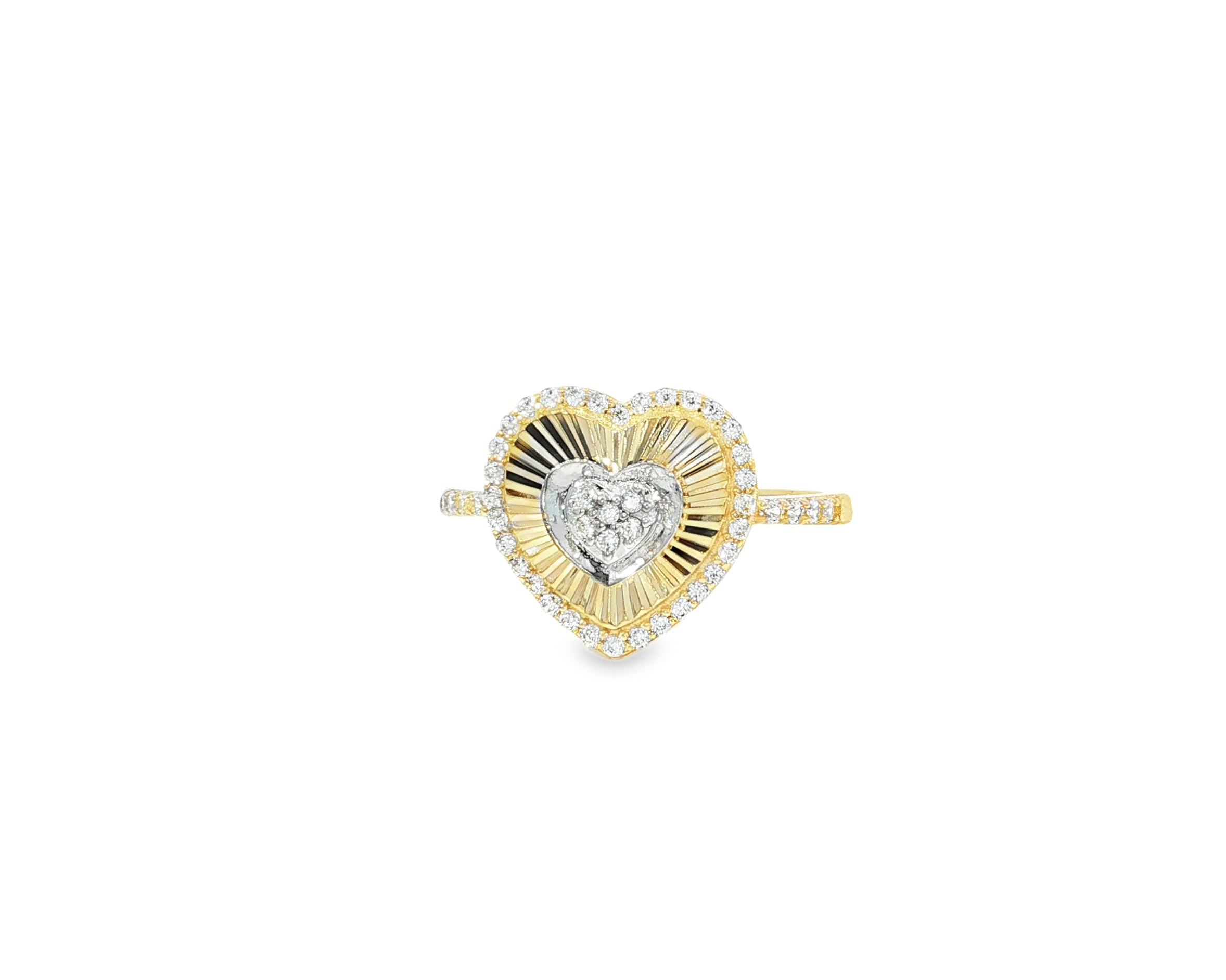10K Gold Sunburst Heart Halo Cubic Zirconia Ring