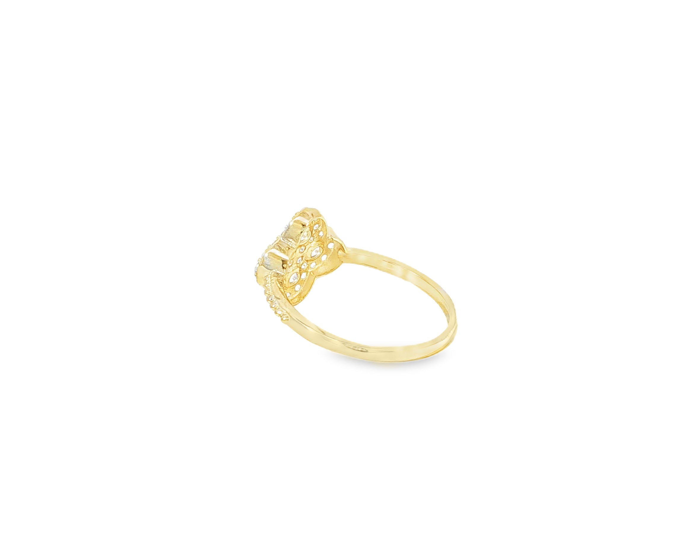 10K Gold Clover Shape Ring with Pavé Cubic Zirconia Accents