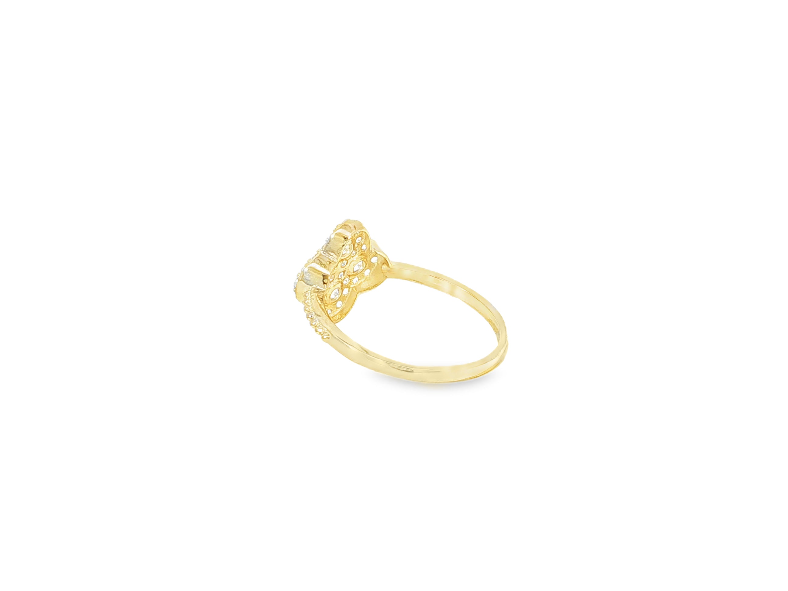 10K Gold Clover Shape Ring with Pavé Cubic Zirconia Accents
