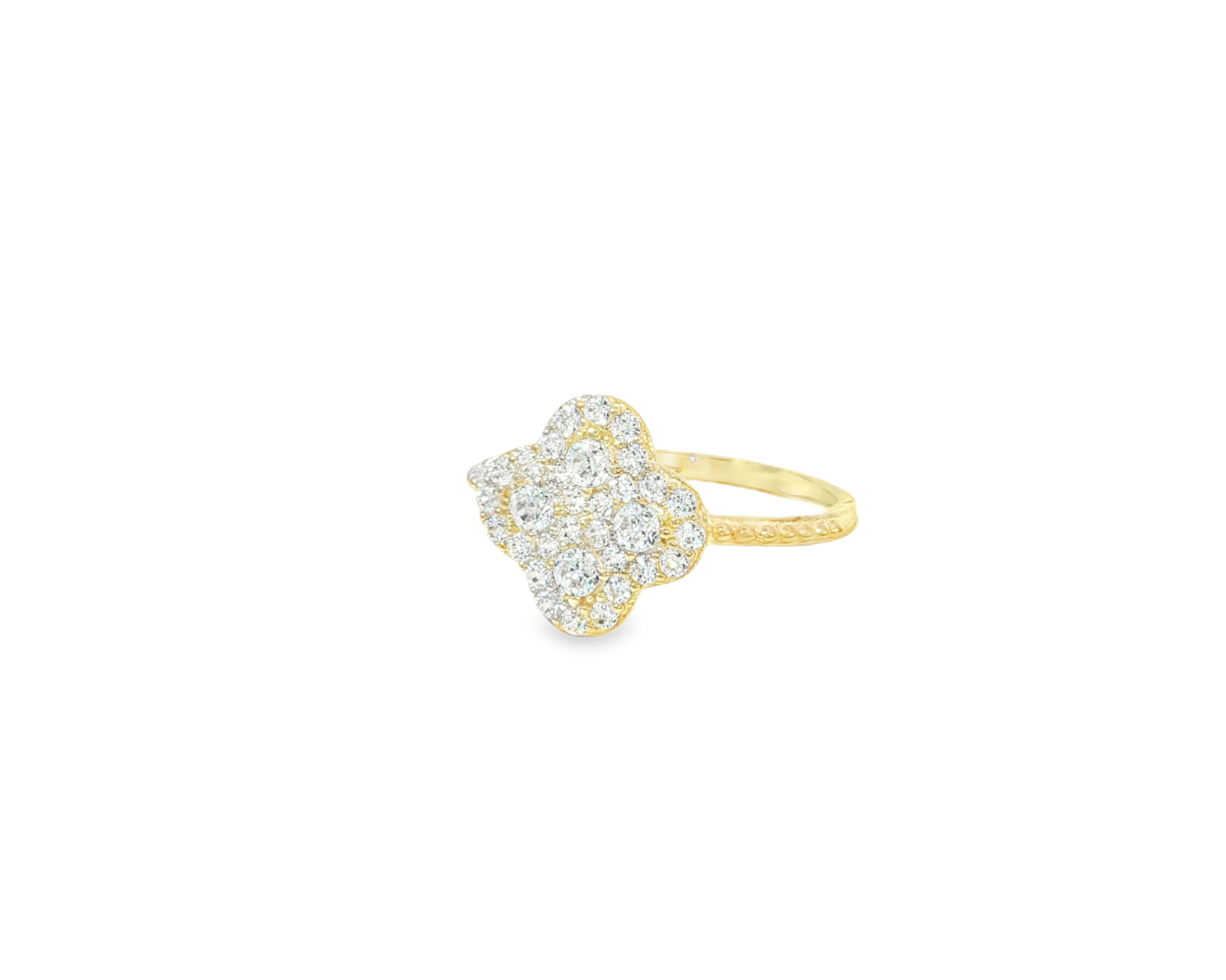 10K Gold Clover Shape Ring with Pavé Cubic Zirconia Accents